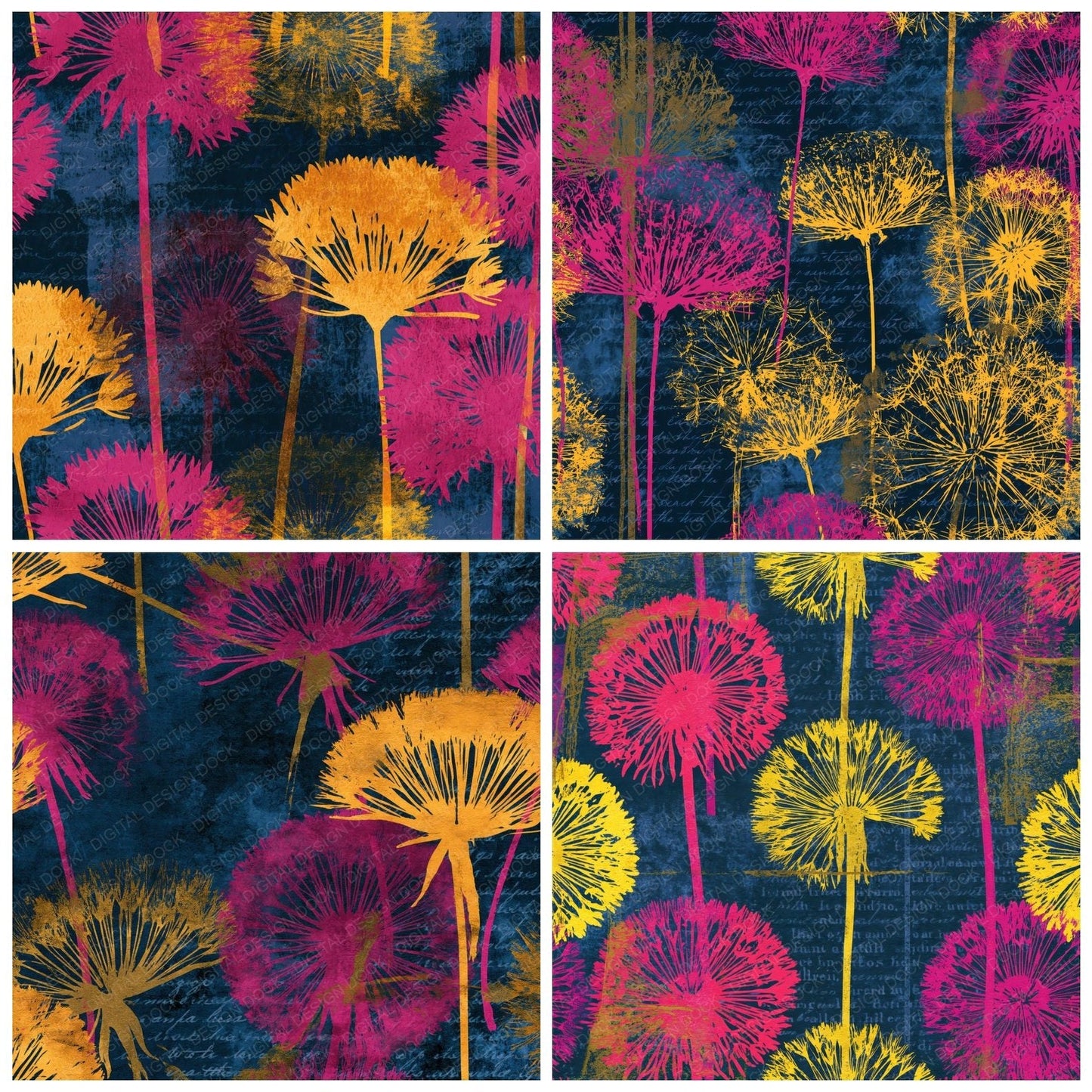 Blueprint Dandelion Hot Pink Navy Digital Paper Pack (DDD014929)