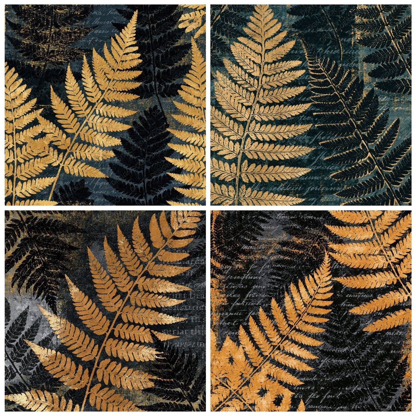 Bohemian Ferns Charcoal Gold Digital Paper Pack (DDD014930)