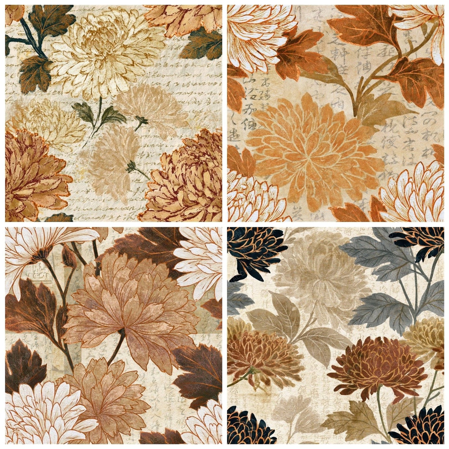 Egg Tempera Chrysanthemums Sepia Seamless Digital Paper Pack (DDD014933)