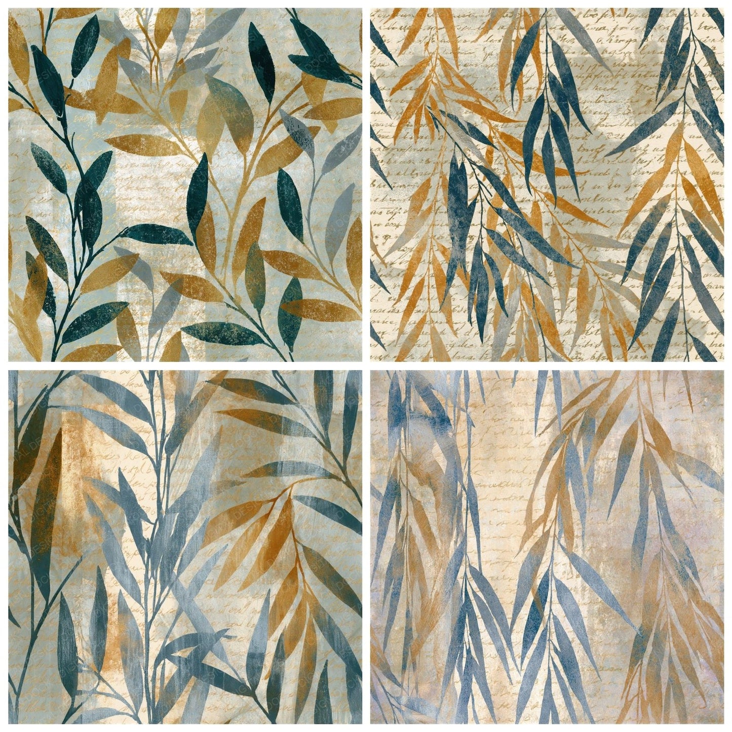 Photogram Willow Sea Glass Gold Seamless Digital Paper Pack (DDD014937)