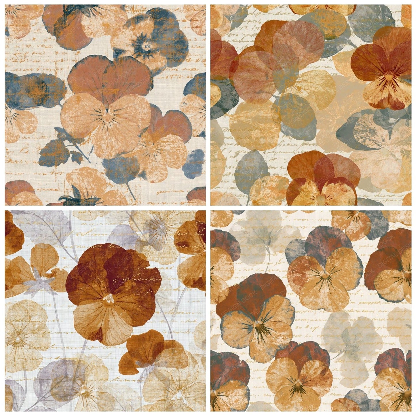 Pressed Pansy Rust Gold Digital Paper Pack (DDD014938)