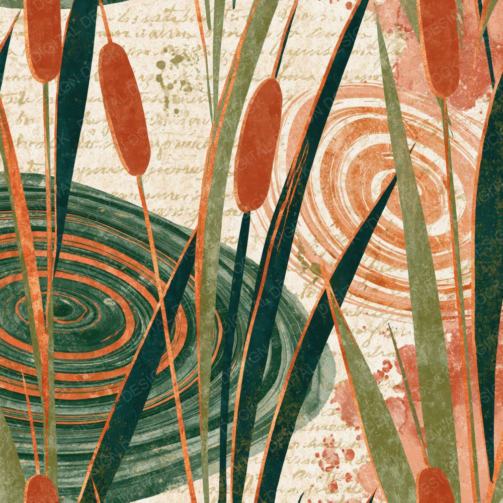 Suminagashi Cattails Dewy Green Blush Digital Paper Pack (DDD014939)