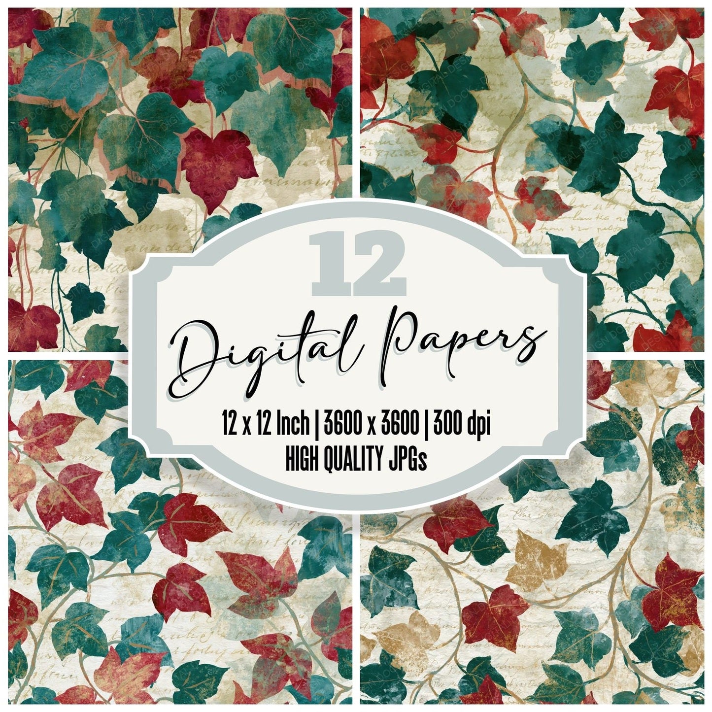 Watercolour Ivy Jade Garnet Digital Paper Pack (DDD014942)