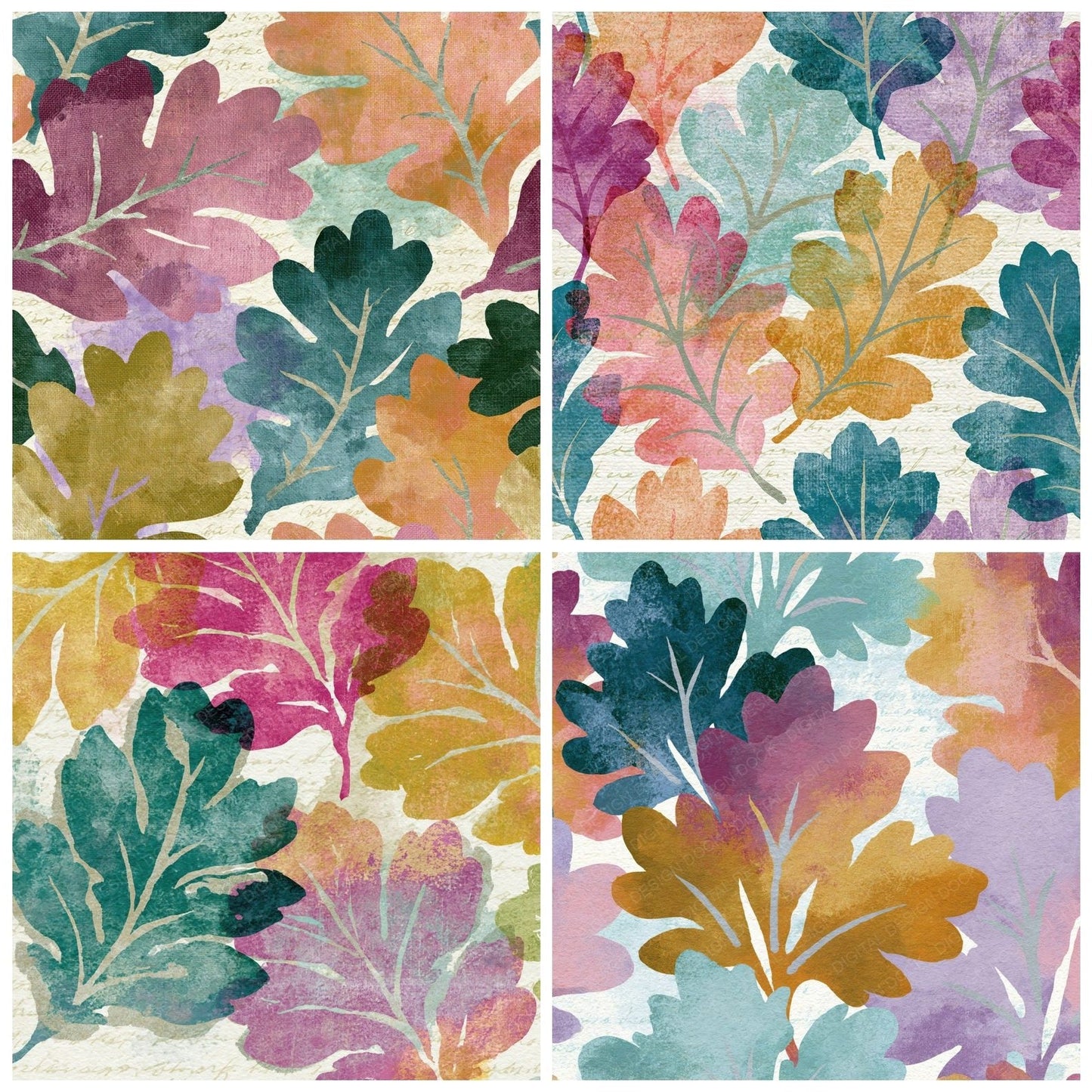 Watercolour Oak Leaves Lilac Mint Digital Paper Pack (DDD014943)