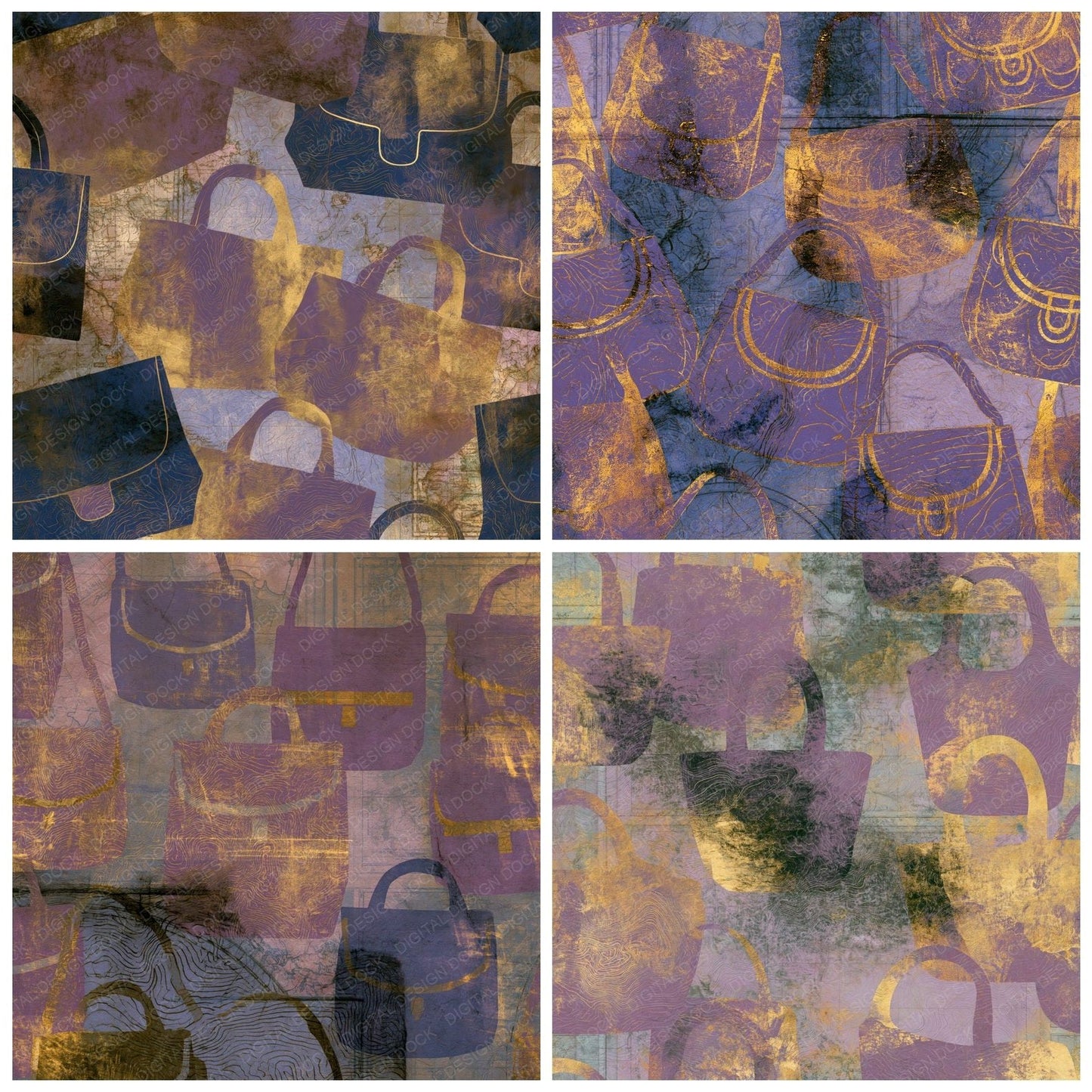 Antique Map Shoulder Bags Mauve Plum Digital Paper Pack (DDD014945)