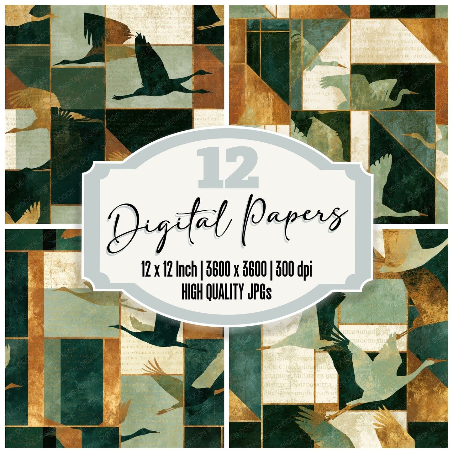 Bauhaus Crane Sage Forest Seamless Digital Paper Pack (DDD014946)