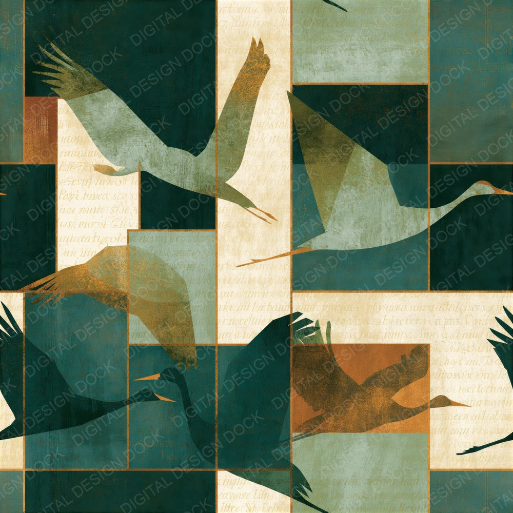Bauhaus Crane Sage Forest Seamless Digital Paper Pack (DDD014946)