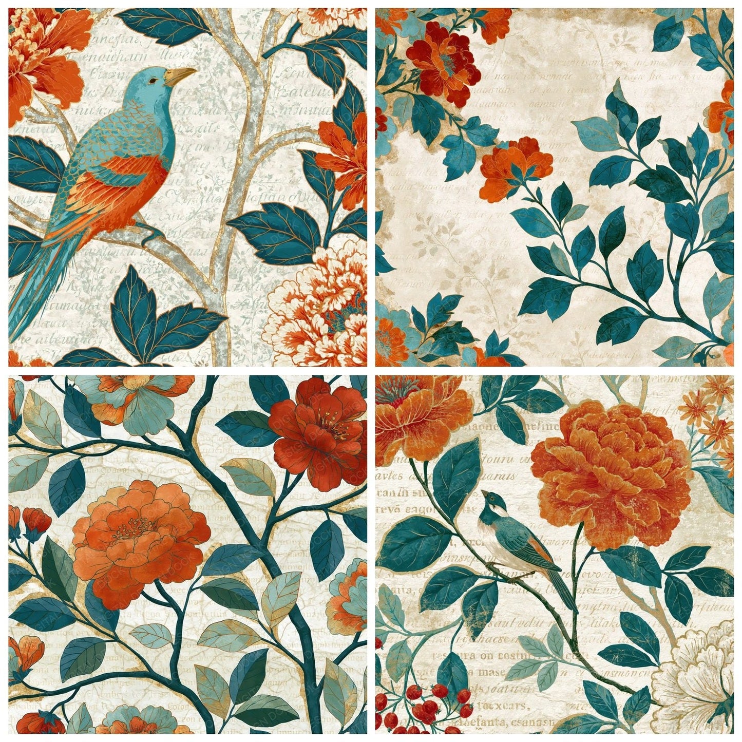 Chinoiserie Cufflinks Tangerine Aqua Digital Paper Pack (DDD014948)