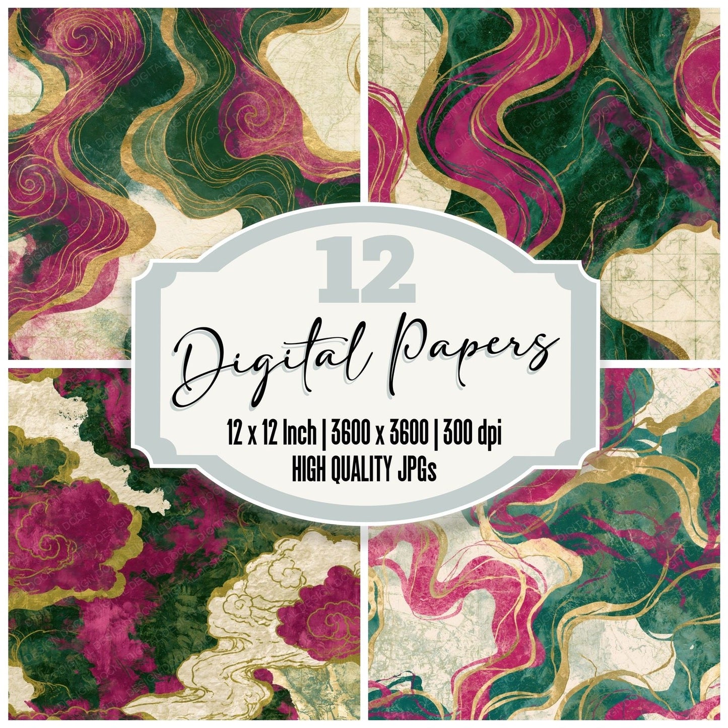 Etching Smoke Magenta Jungle Green Digital Paper Pack (DDD014951)