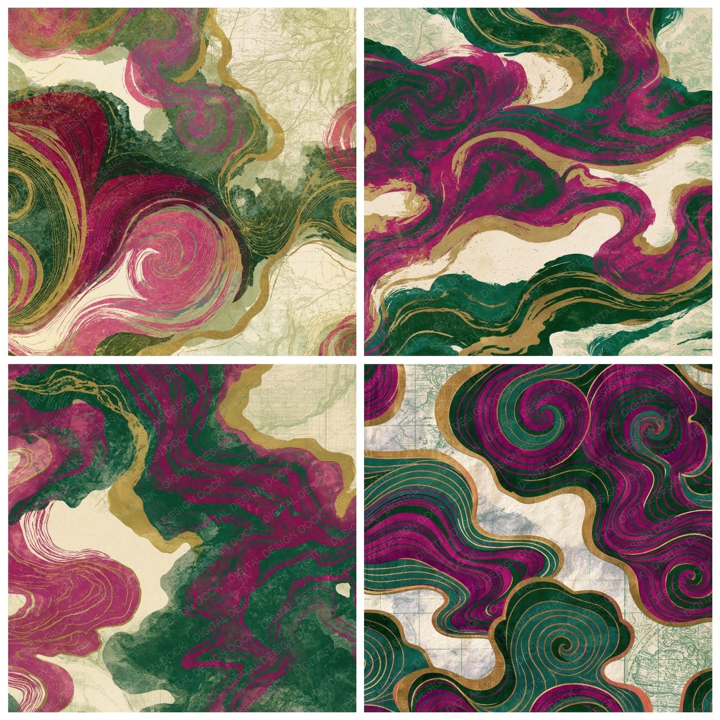 Etching Smoke Magenta Jungle Green Digital Paper Pack (DDD014951)