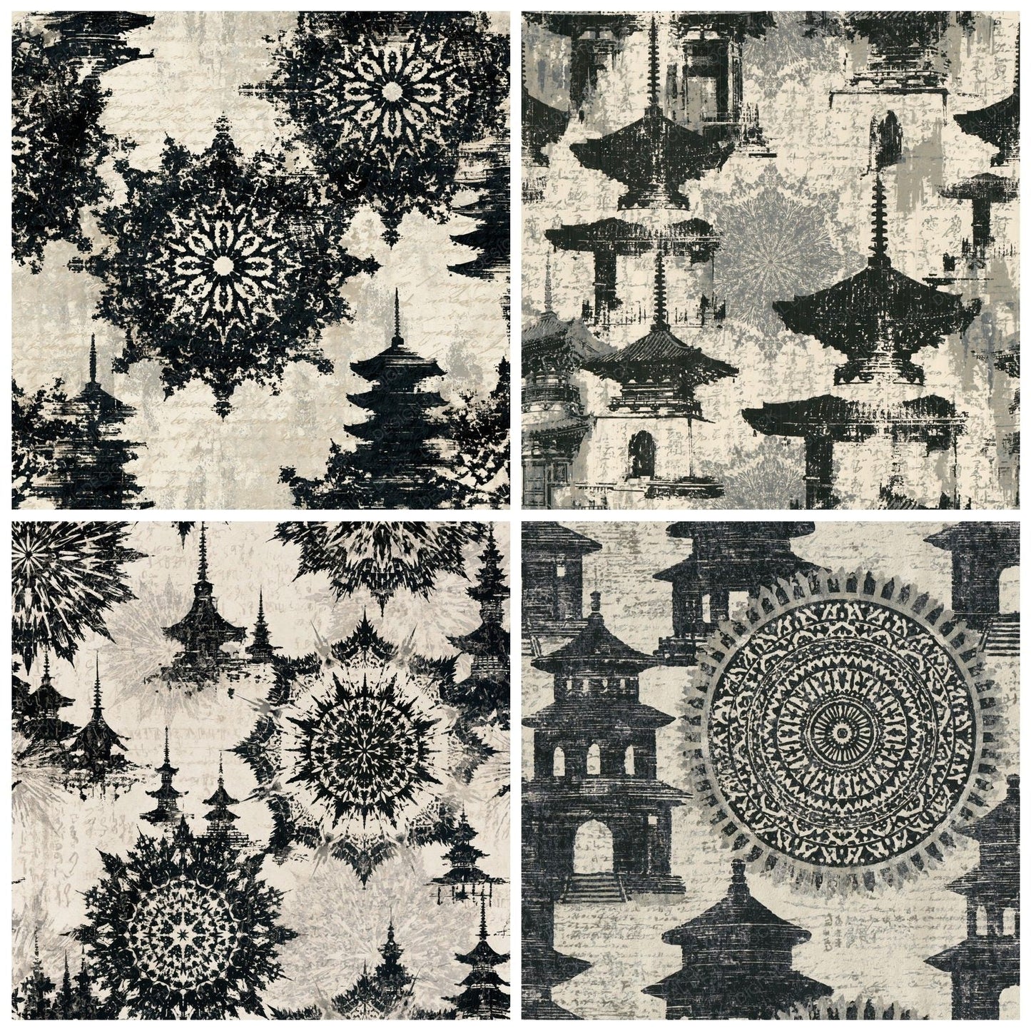 Mandala Pagoda Black White Digital Paper Pack (DDD014953)