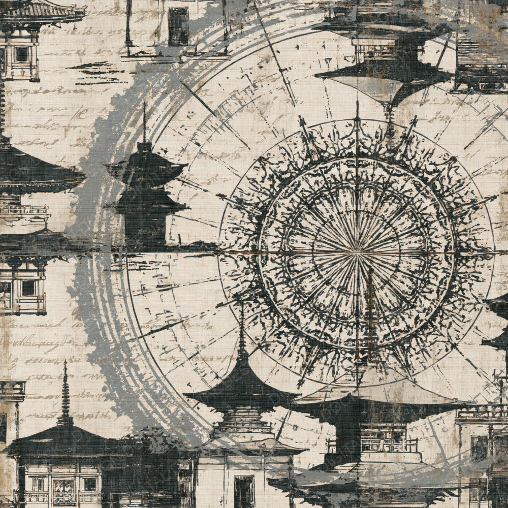Mandala Pagoda Black White Digital Paper Pack (DDD014953)