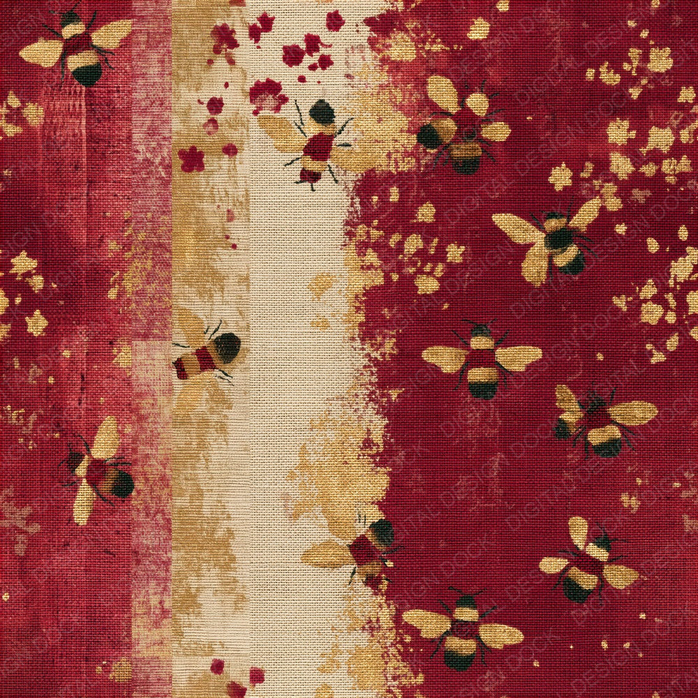 Mezzotint Bumblebees Cherry Mulberry Seamless Digital Paper Pack (DDD014954)