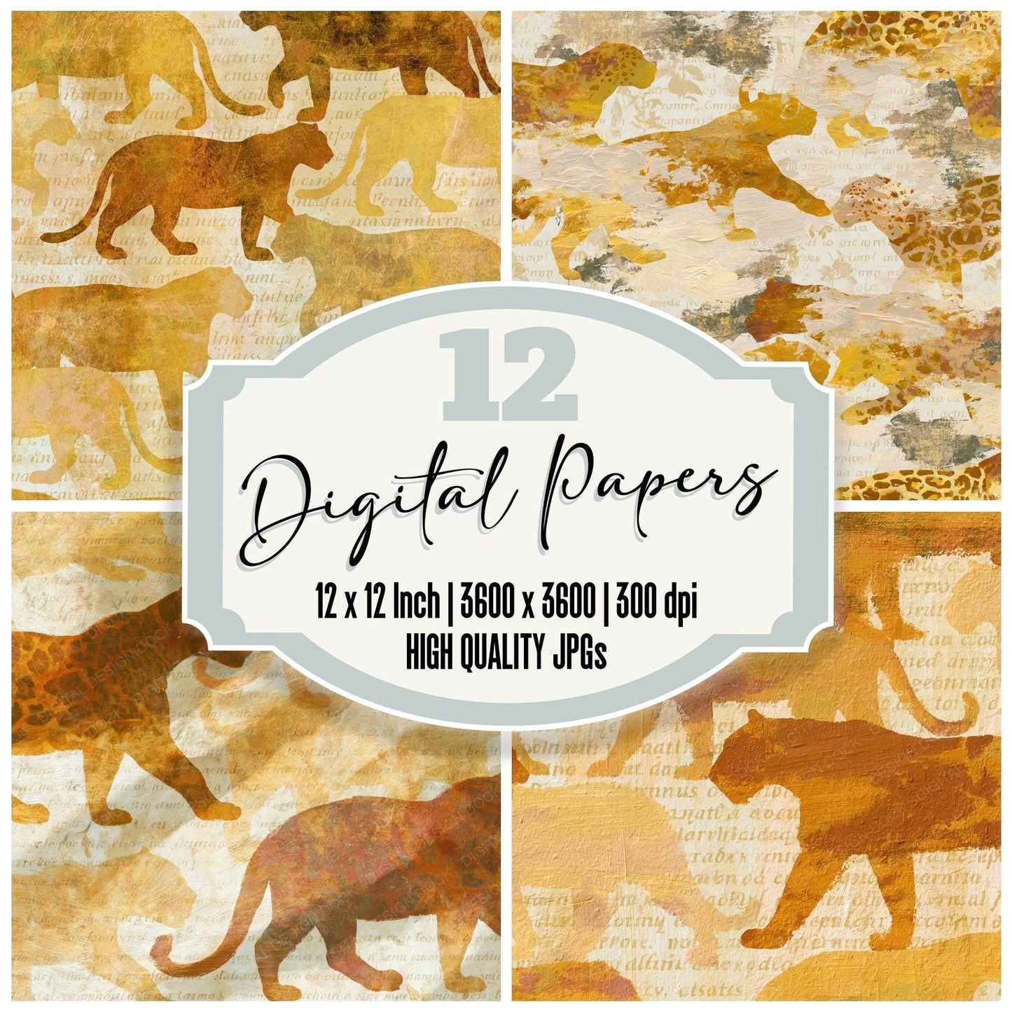 Oil Pastel Jaguar Amber Bone Digital Paper Pack (DDD014956)