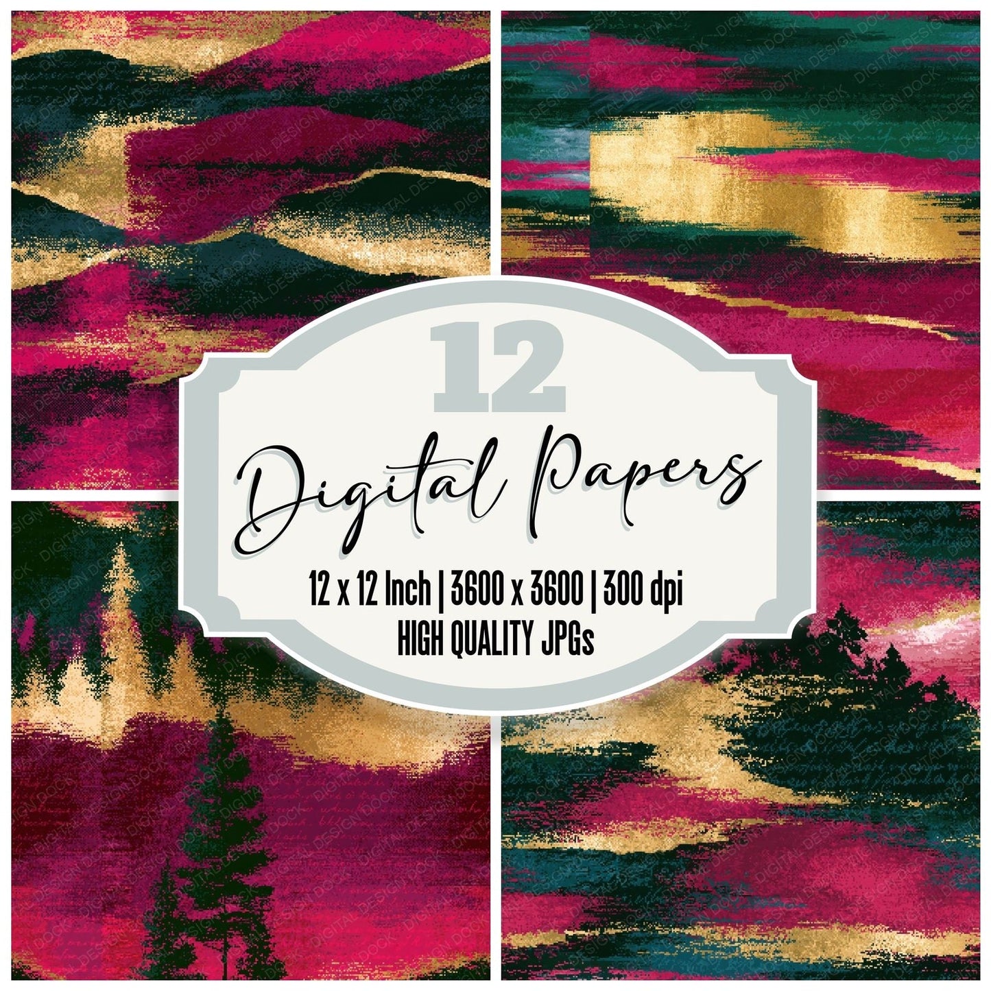 Pixel Magenta Horizons Cranberry Seamless Digital Paper Pack (DDD014957)