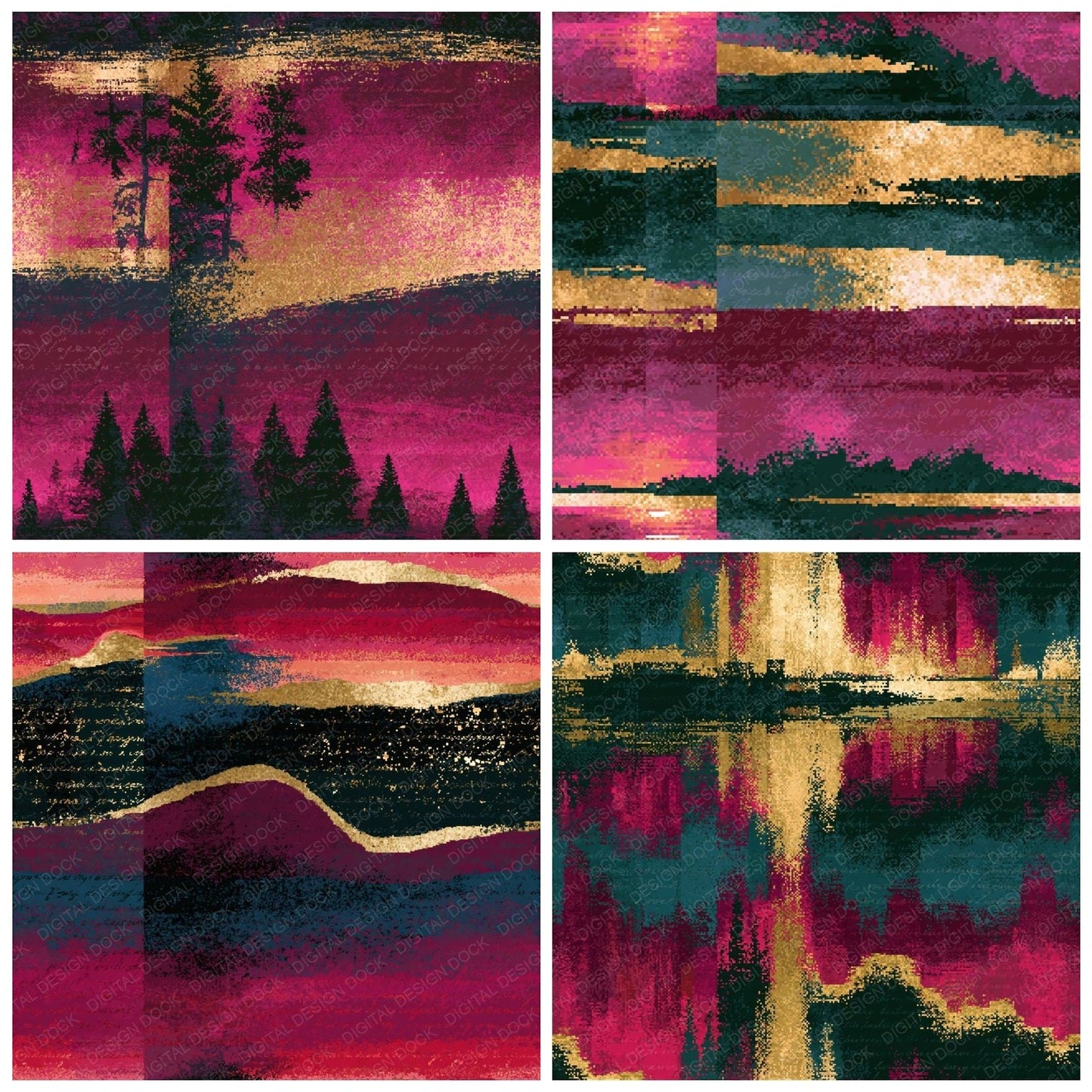 Pixel Magenta Horizons Cranberry Seamless Digital Paper Pack (DDD014957)