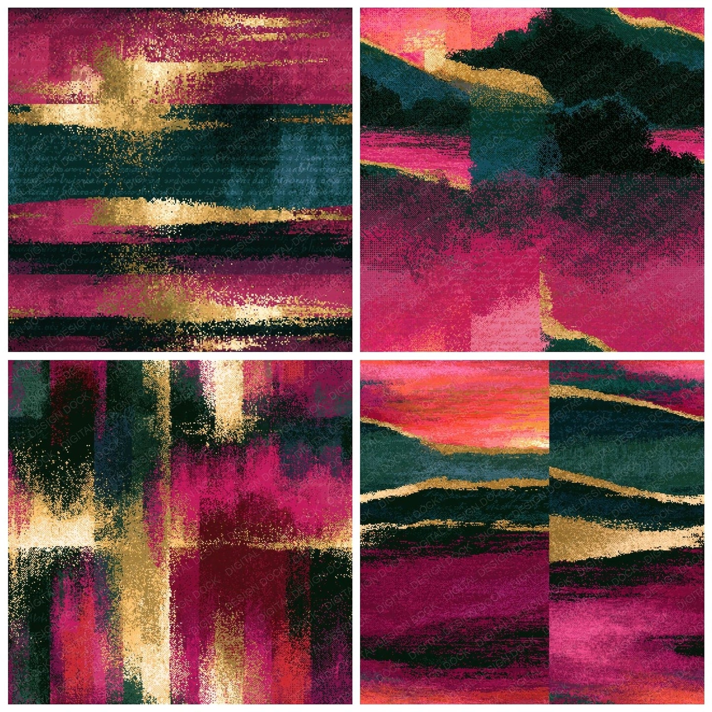 Pixel Magenta Horizons Cranberry Seamless Digital Paper Pack (DDD014957)