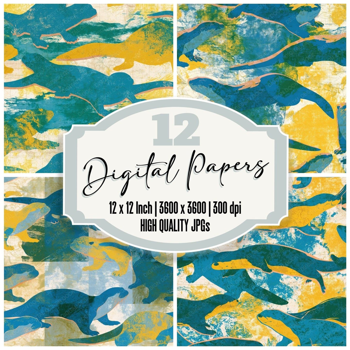 Pop Art Otters Azure Lemon Digital Paper Pack (DDD014958)