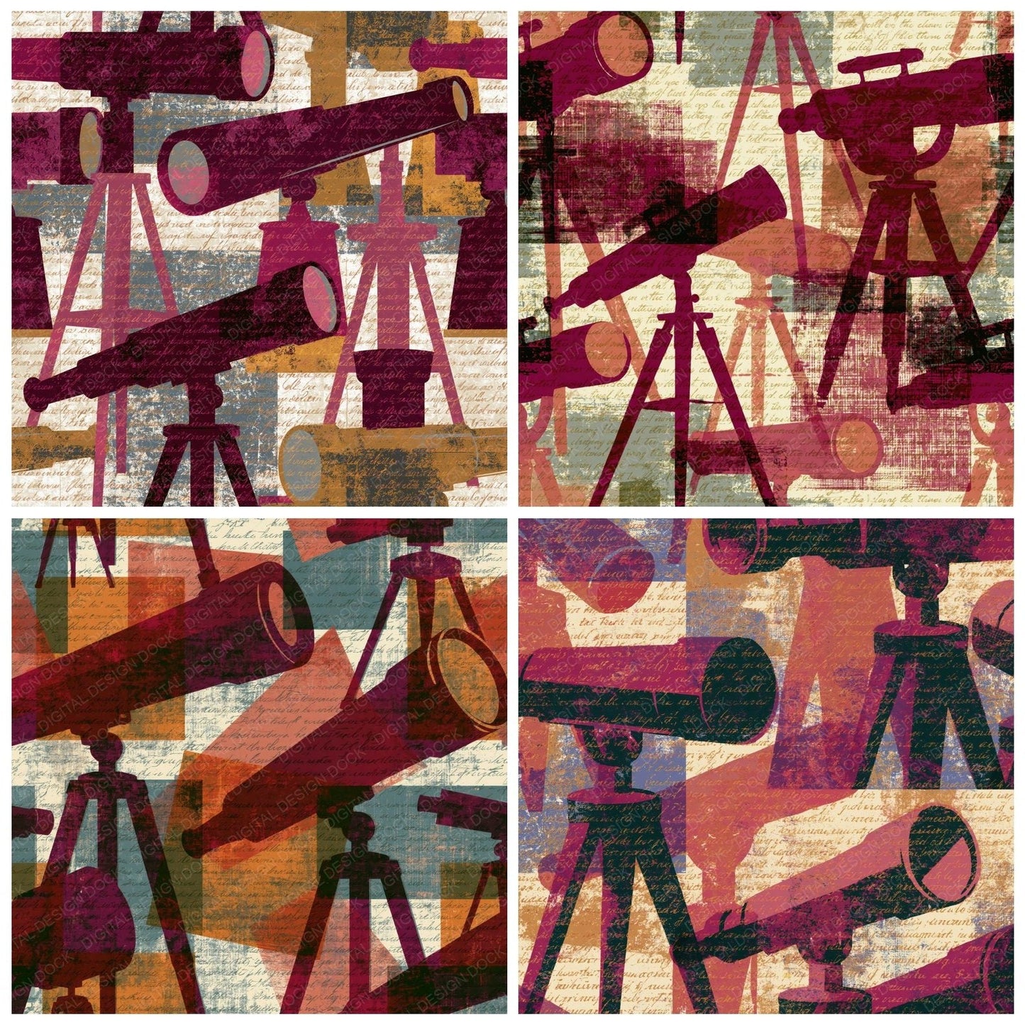 Pop Art Telescopes Wine Rose Digital Paper Pack (DDD014959)