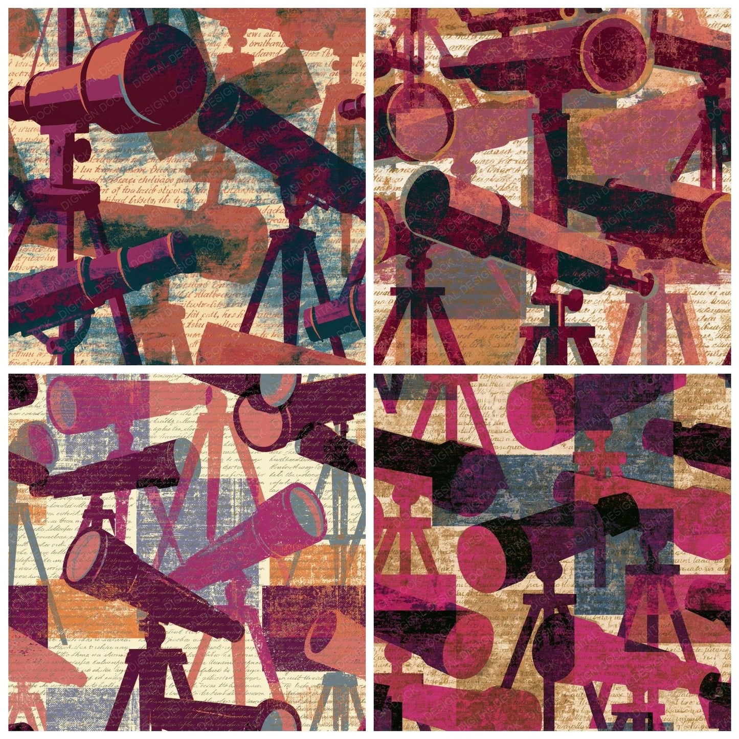 Pop Art Telescopes Wine Rose Digital Paper Pack (DDD014959)