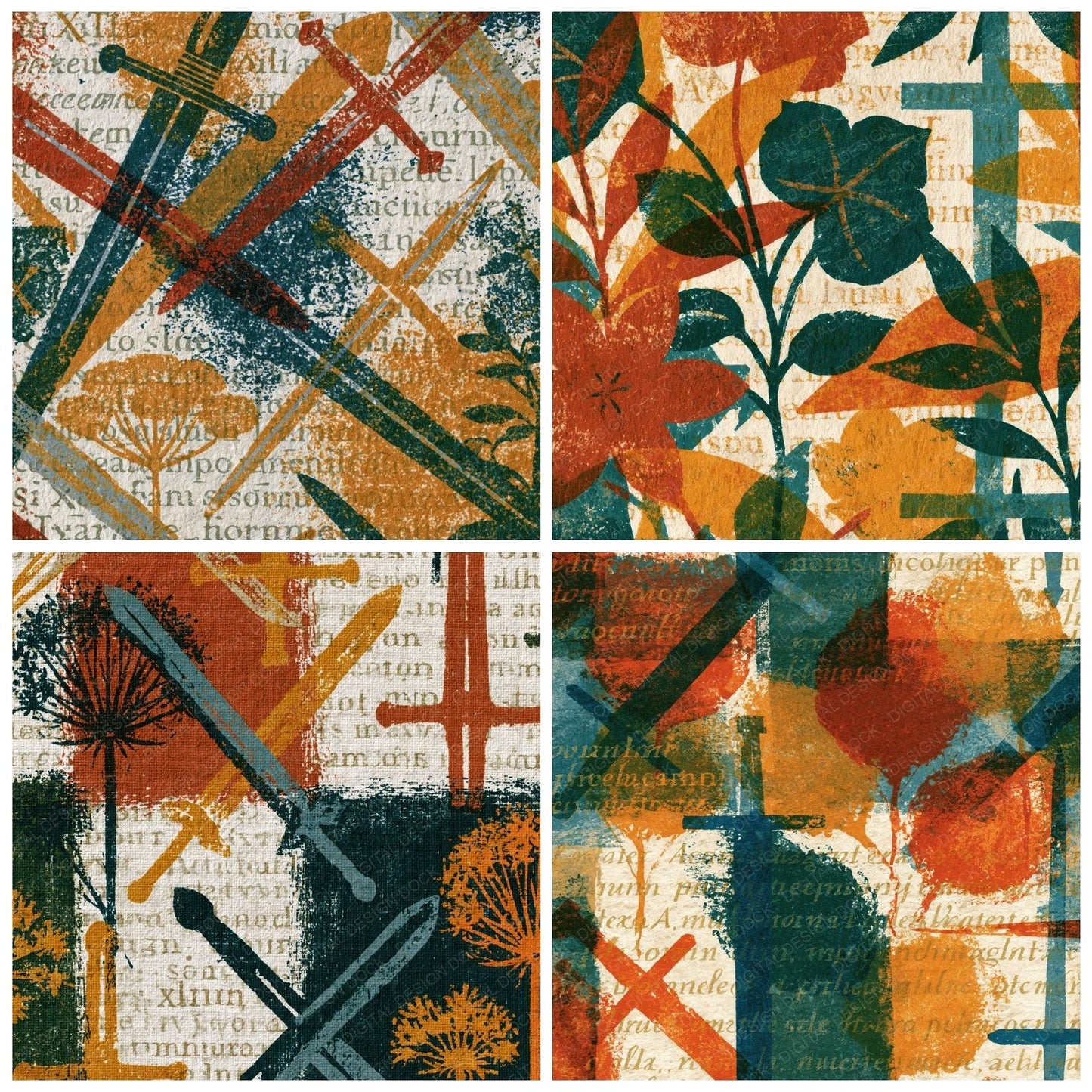 Risograph Swords Rust Ochre Forest Green Digital Paper Pack (DDD014960)
