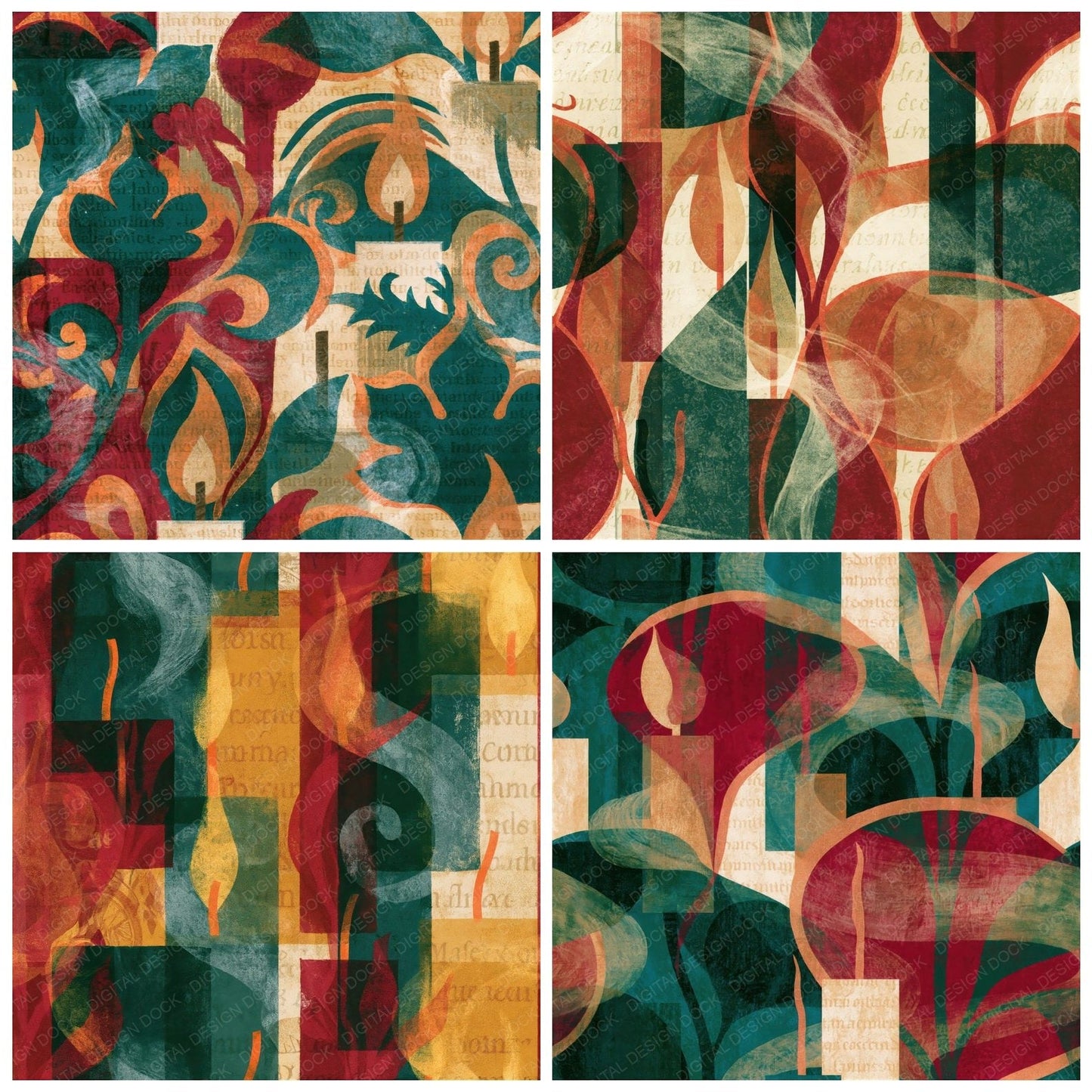 Screenprint Candle Smoke Malachite Burgundy Seamless Digital Paper Pack (DDD014961)