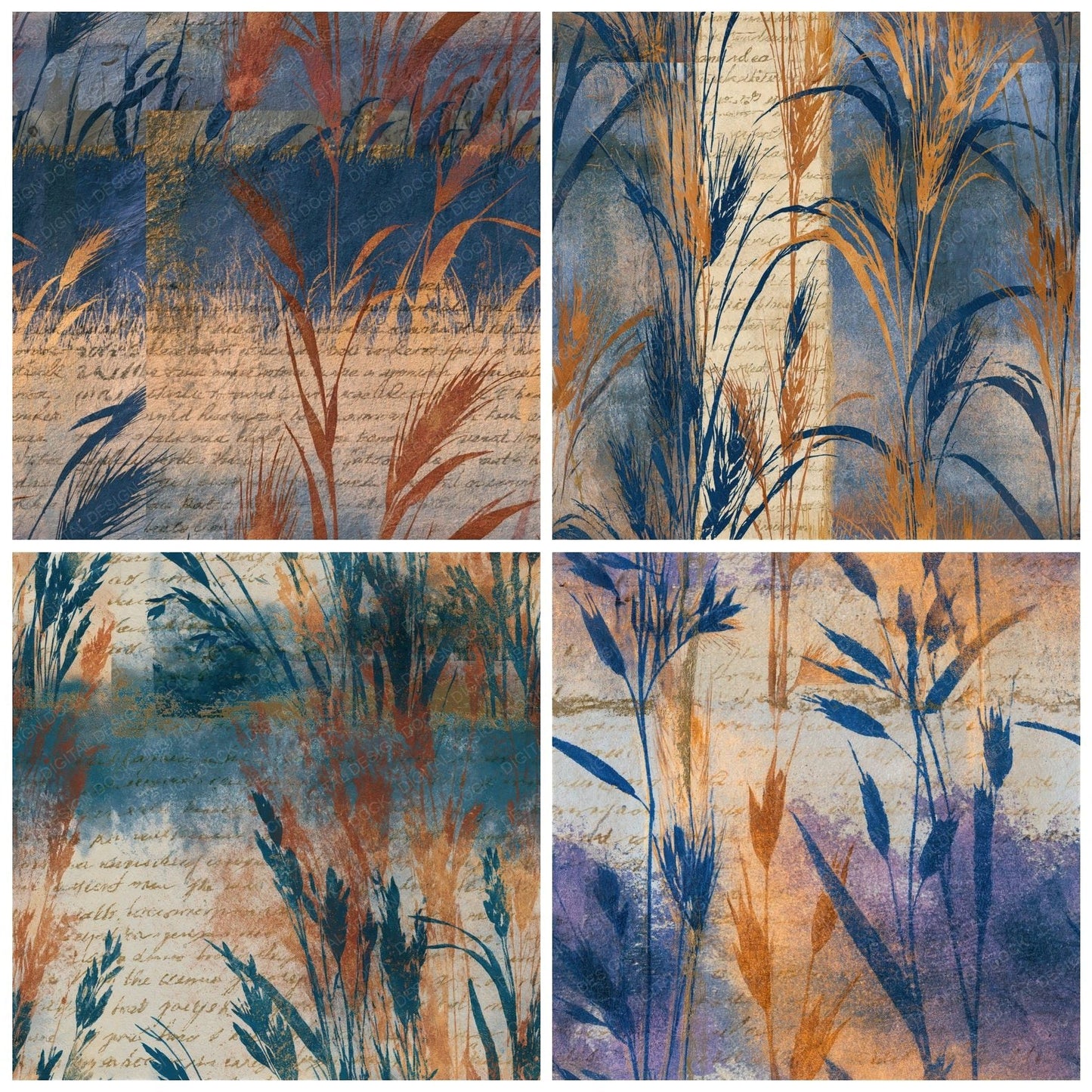 Surrealist Grasses Sienna Indigo Seamless Digital Paper Pack (DDD014962)