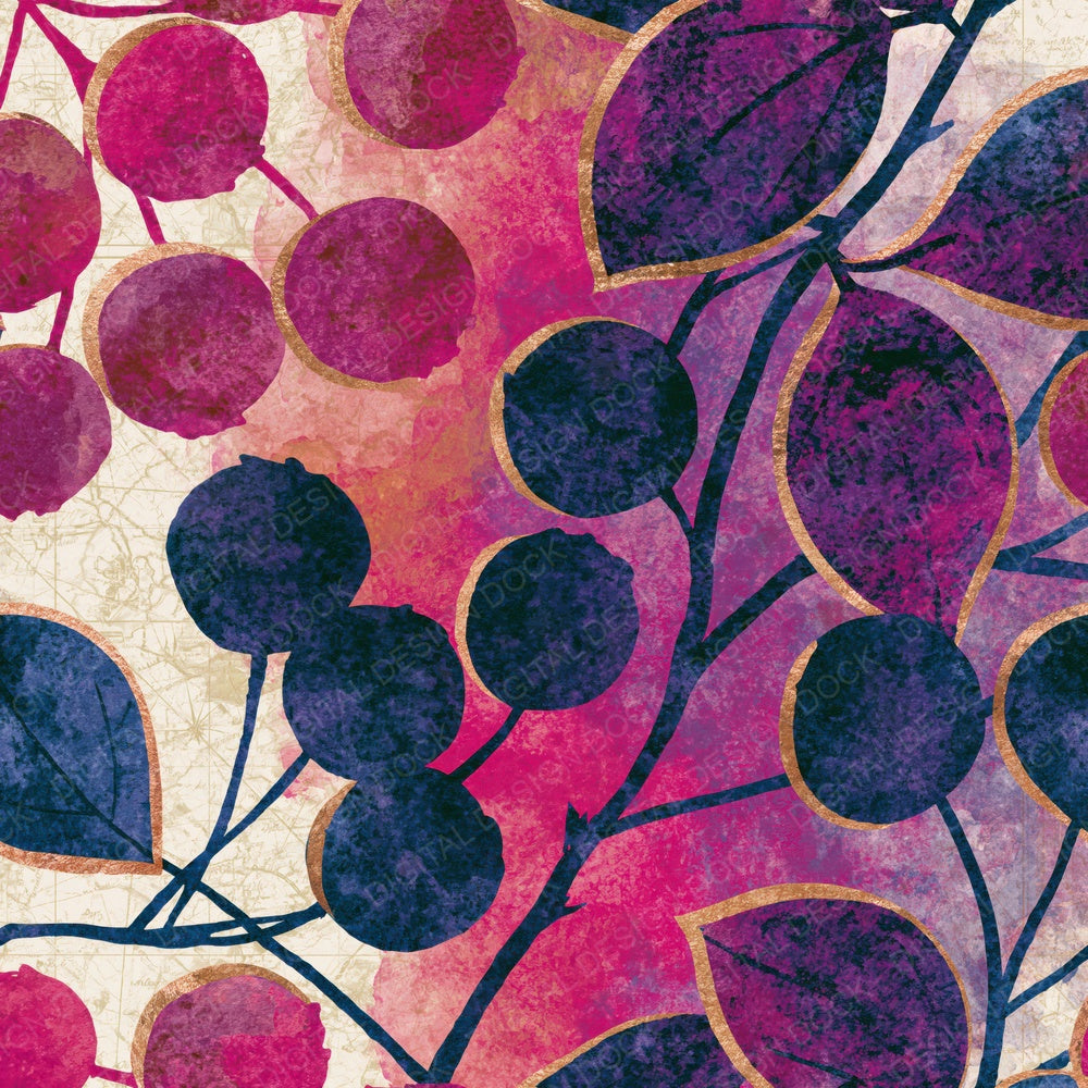 Watercolour Hawthorn Berries Plum Cream Digital Paper Pack (DDD014963)