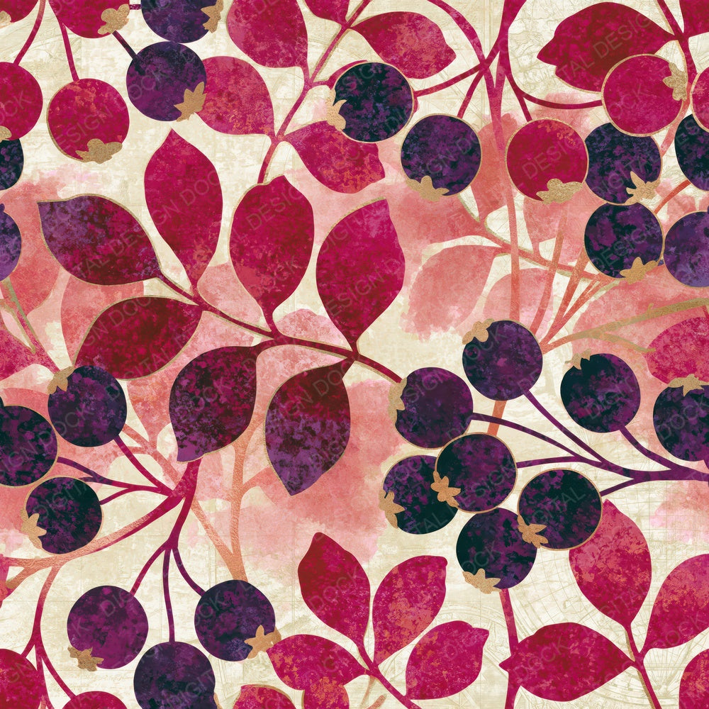 Watercolour Hawthorn Berries Plum Cream Digital Paper Pack (DDD014963)