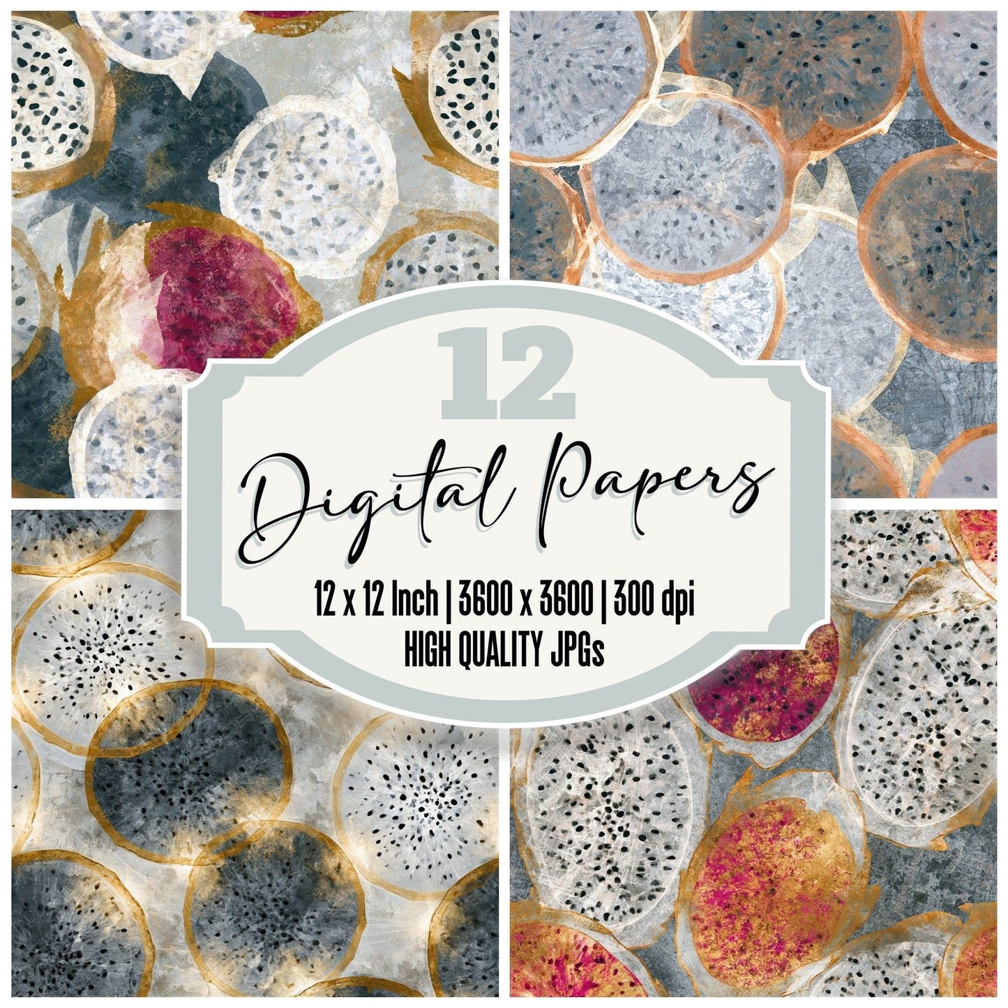 Xray Dragon Fruit Dove Grey Seamless Digital Paper Pack (DDD014964)
