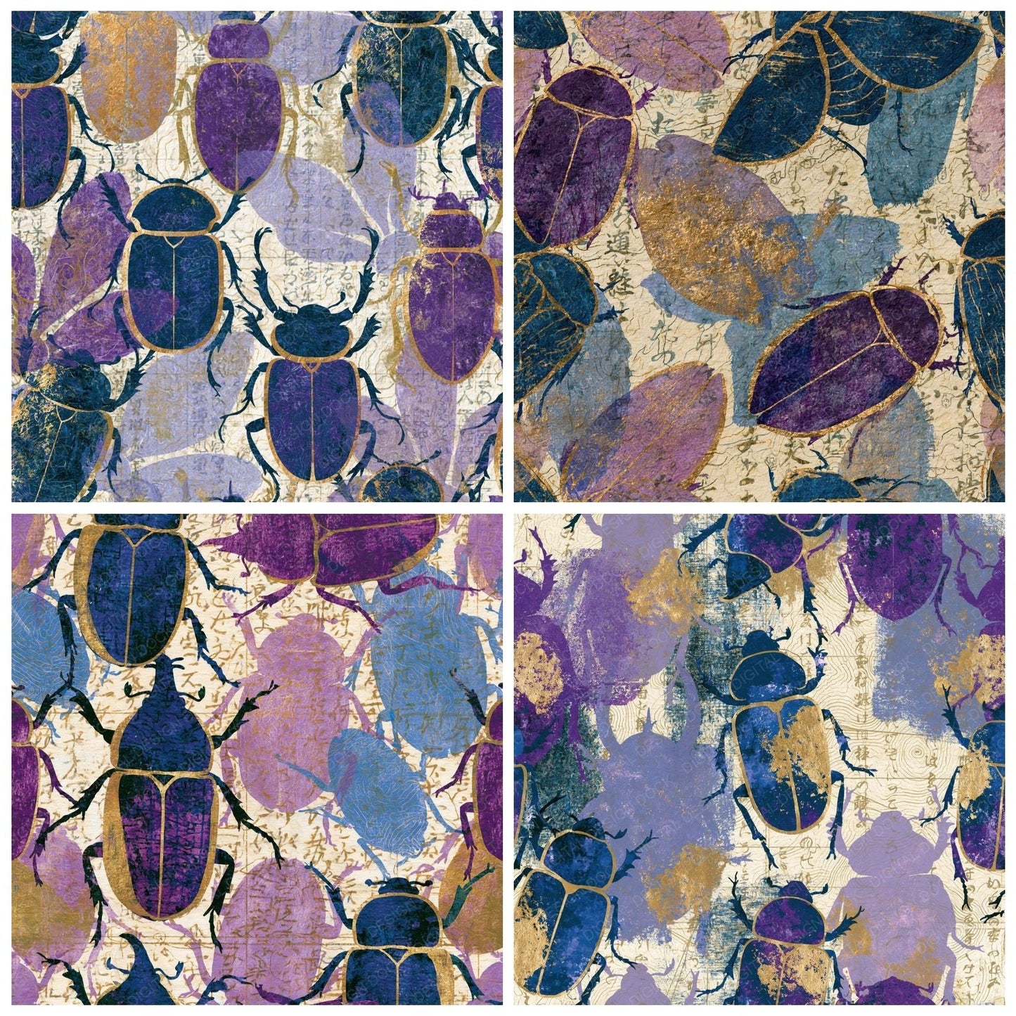 Antique Map Beetle Amethyst Lavender Digital Paper Pack (DDD014965)