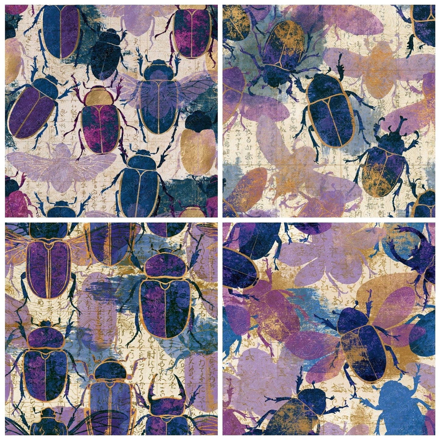 Antique Map Beetle Amethyst Lavender Digital Paper Pack (DDD014965)