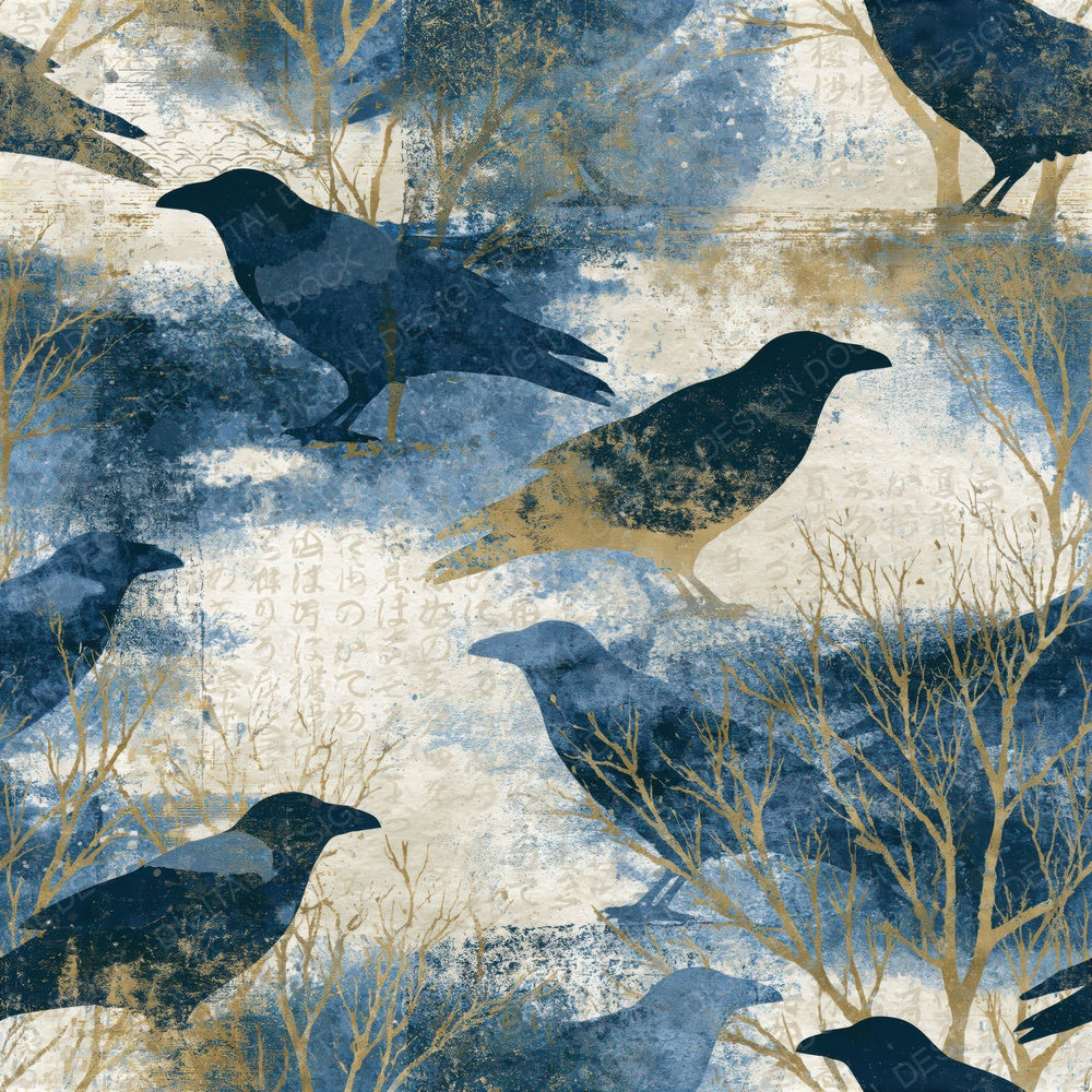 Bohemian Scattered Ravens Fjord Seamless Digital Paper Pack (DDD014967)