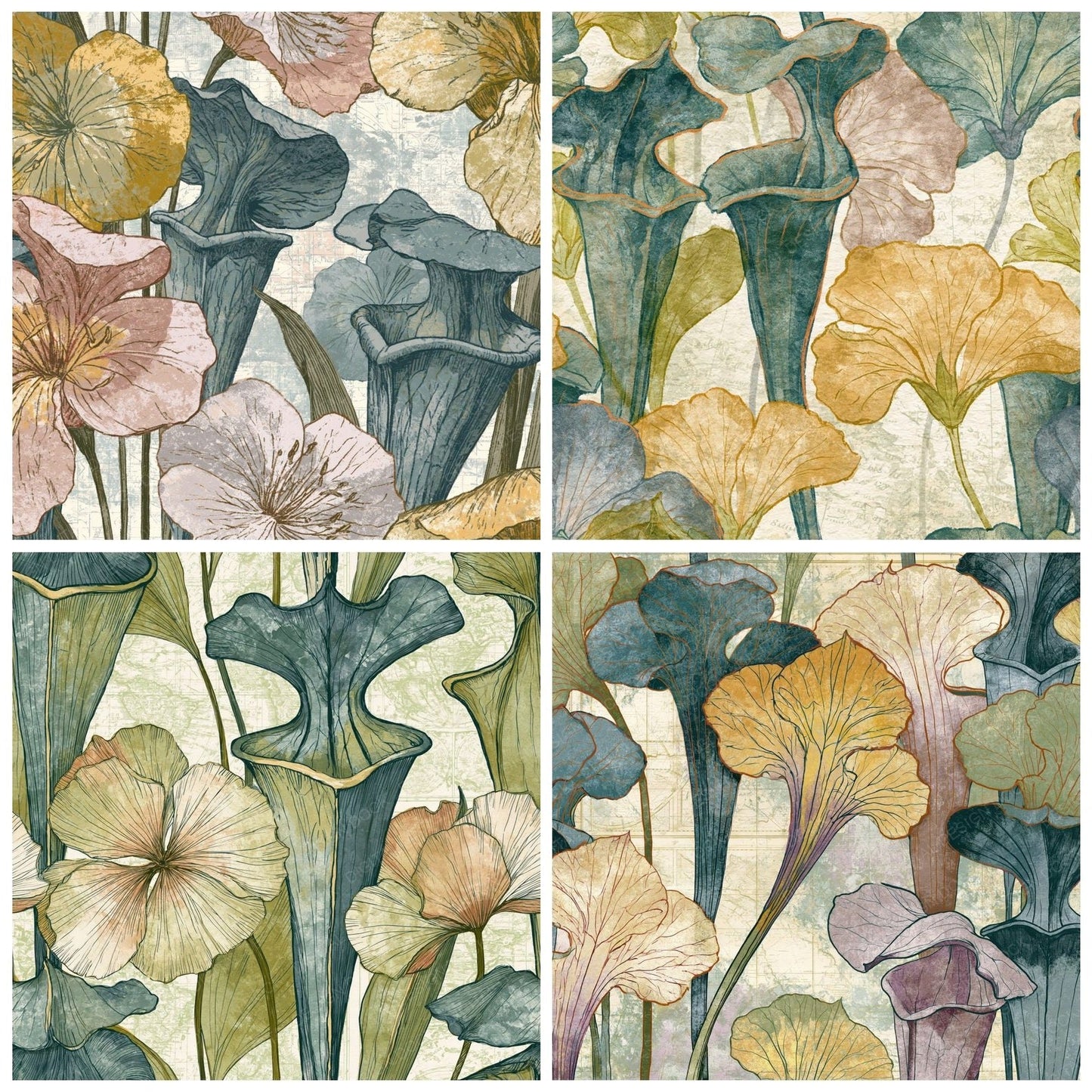 Charcoal Pitcher Plants Sage Primrose Digital Paper Pack (DDD014968)
