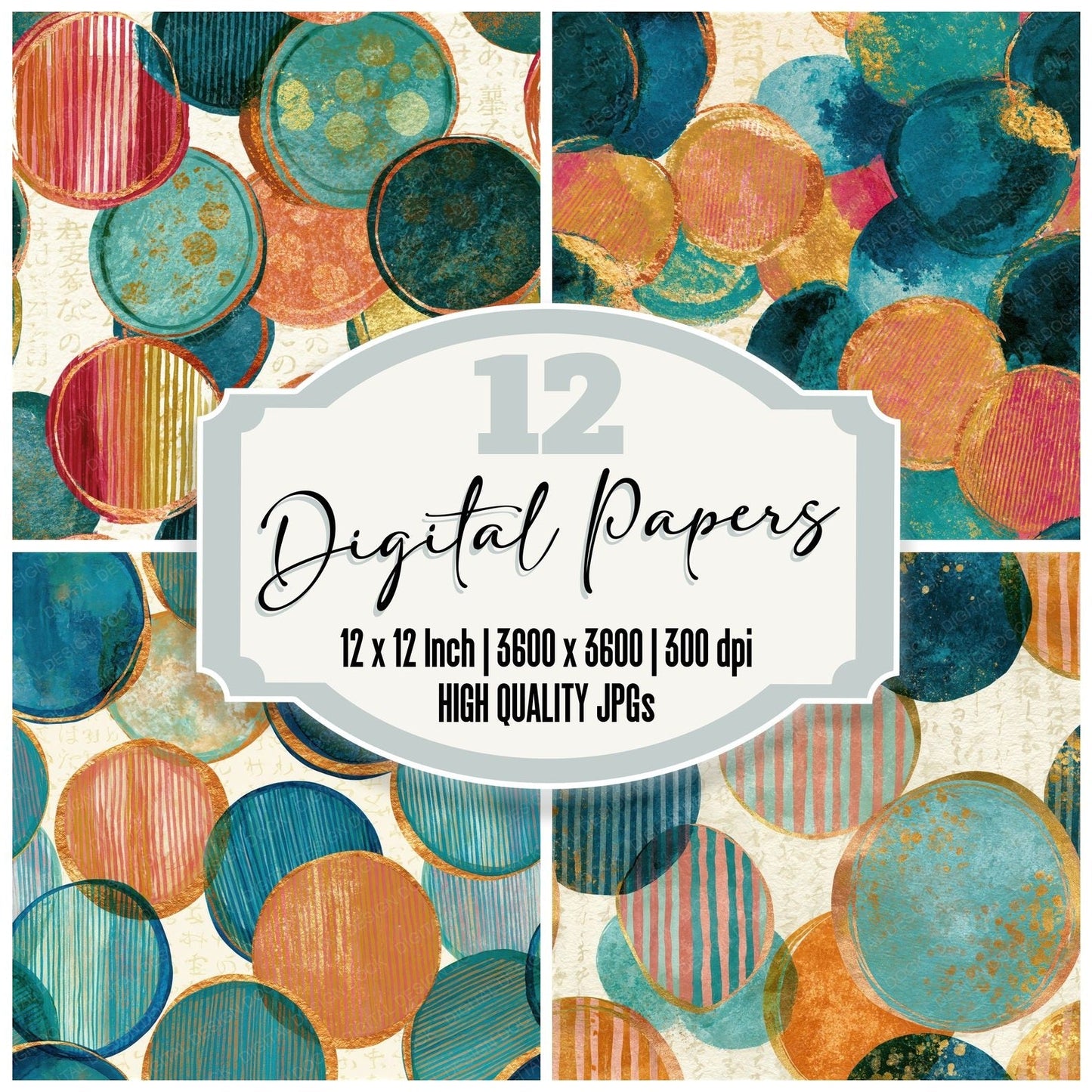 Egg Tempera Coins Turquoise Pink Seamless Digital Paper Pack (DDD014971)