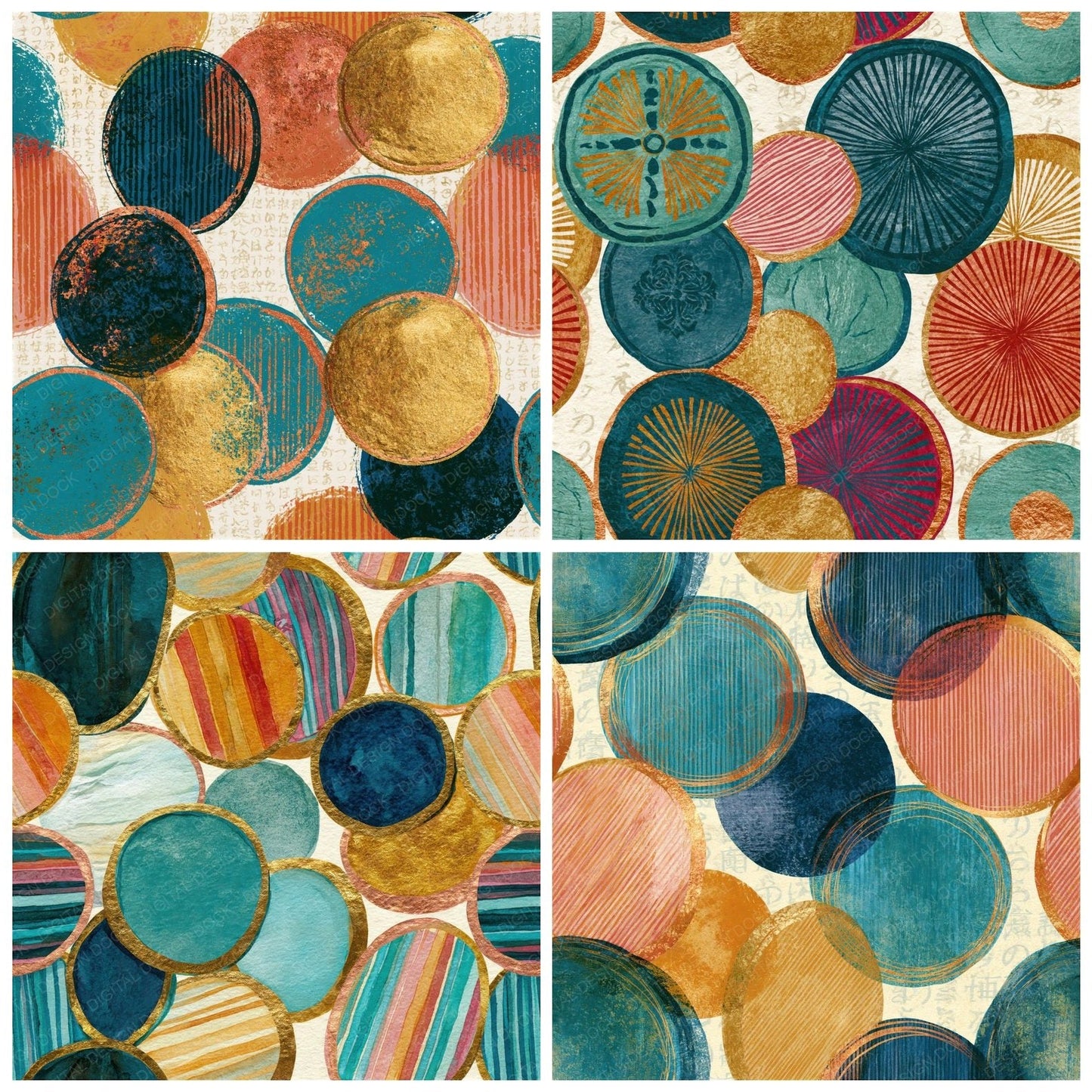 Egg Tempera Coins Turquoise Pink Seamless Digital Paper Pack (DDD014971)