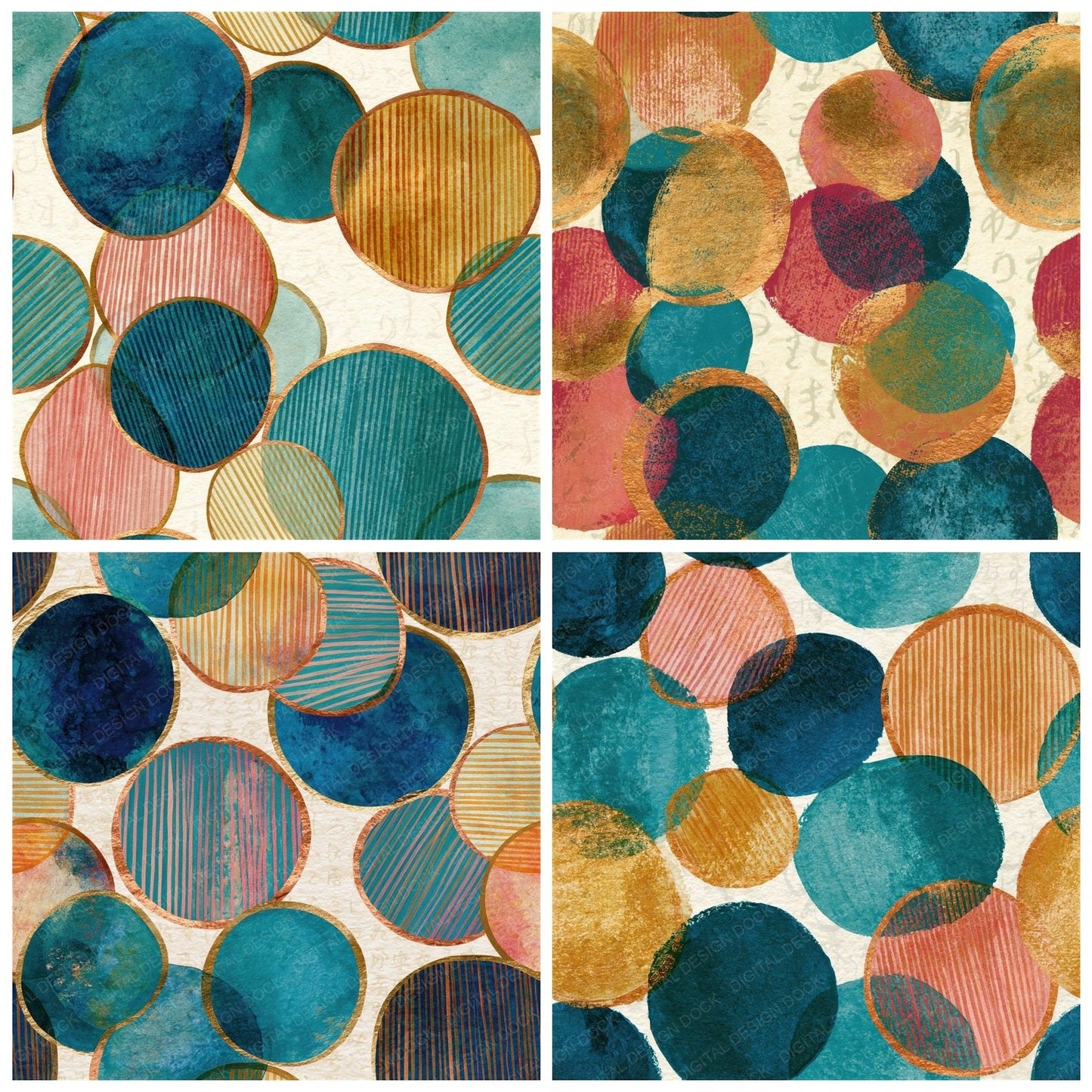Egg Tempera Coins Turquoise Pink Seamless Digital Paper Pack (DDD014971)