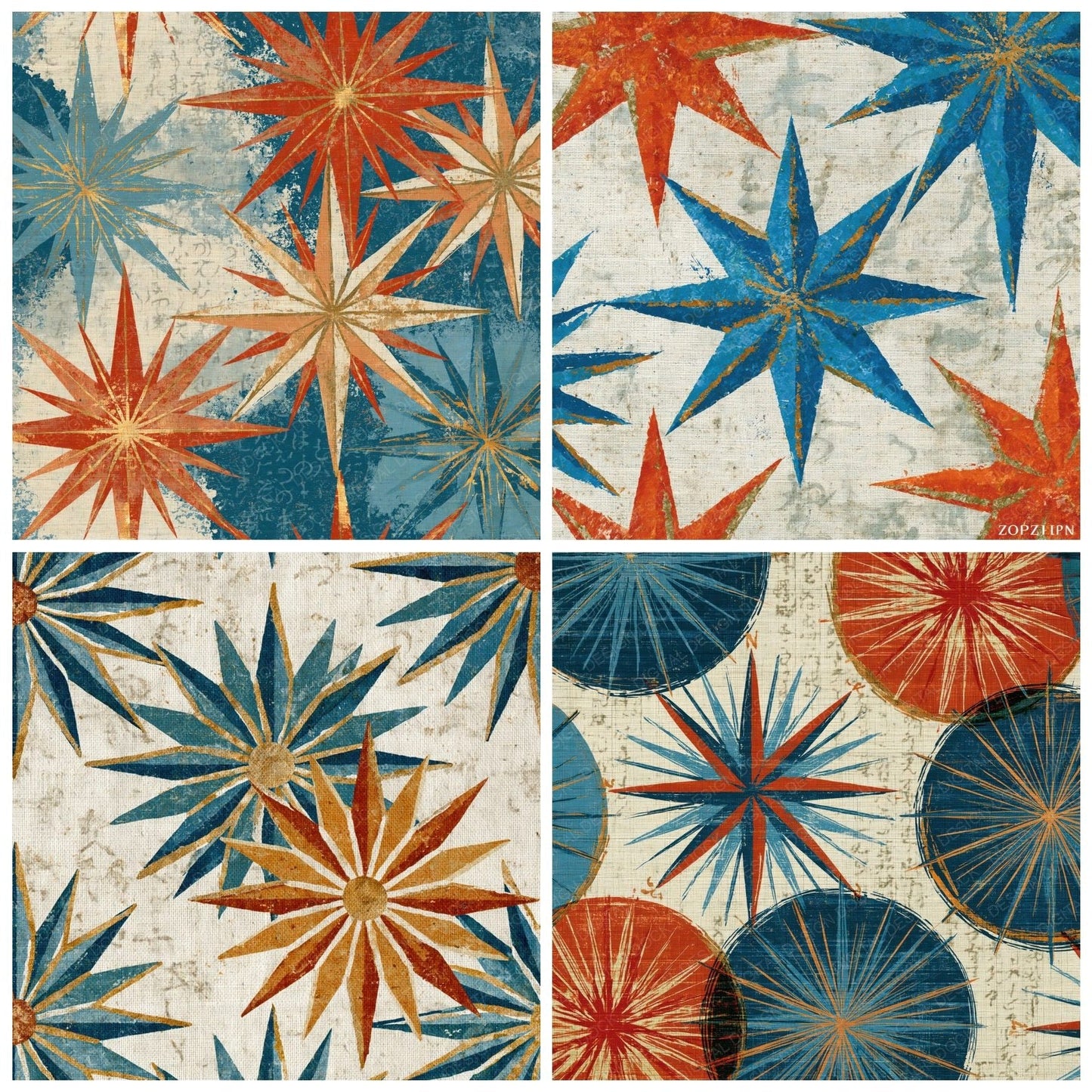 Folk Art Compass Roses Terracotta Azure Digital Paper Pack (DDD014972)
