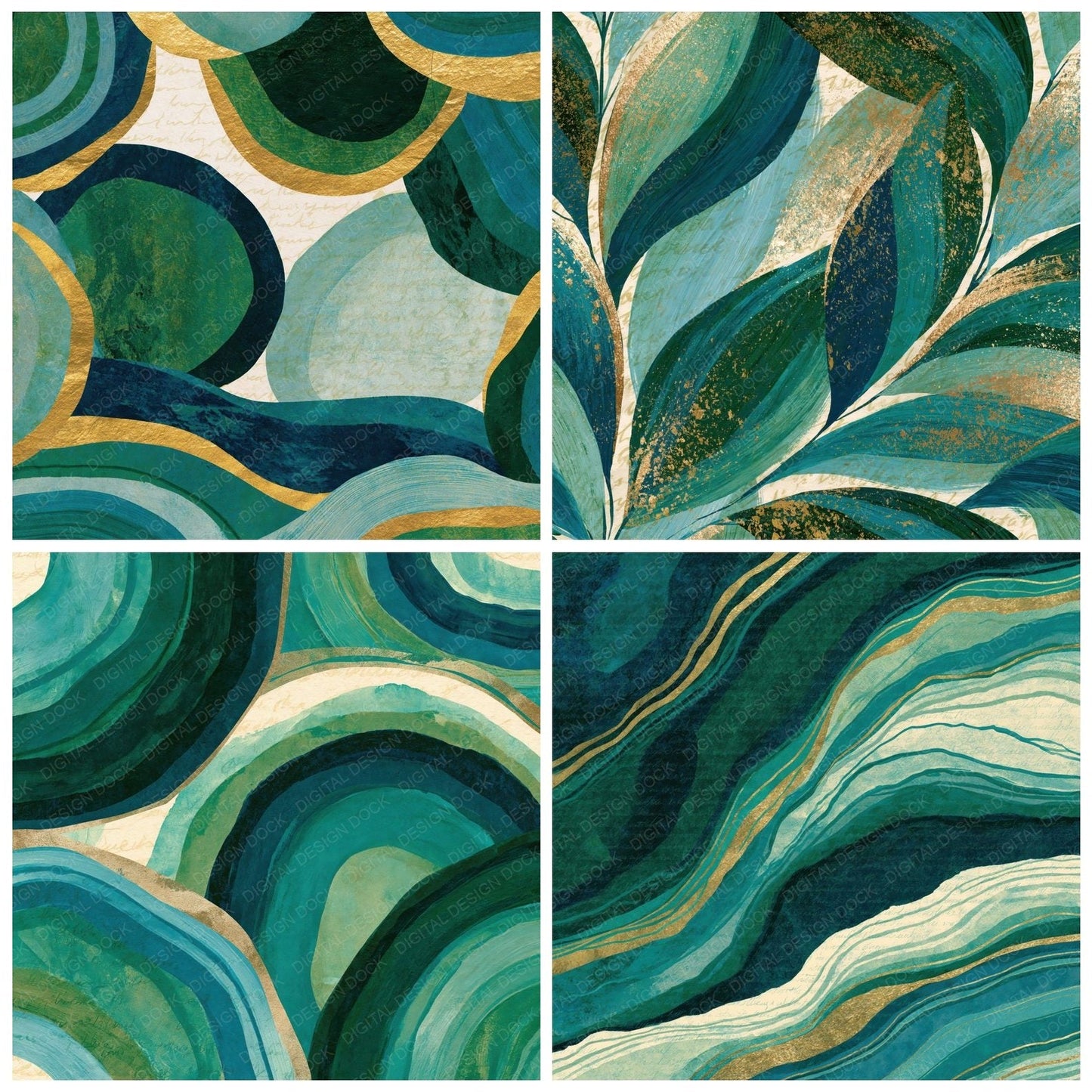 Gouache Flow Fields Malachite Cream Digital Paper Pack (DDD014973)