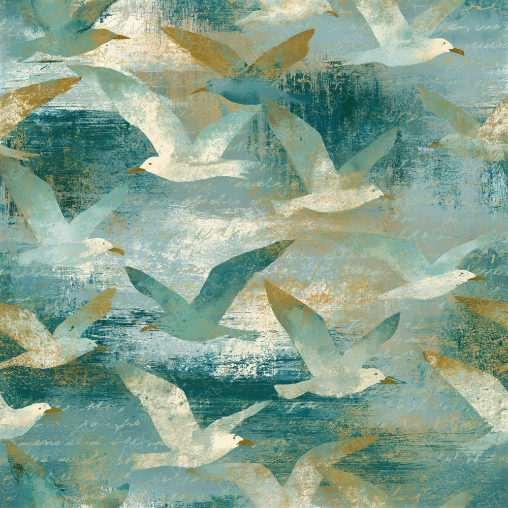 Gouache Gulls Jade Aqua Seamless Digital Paper Pack (DDD014974)