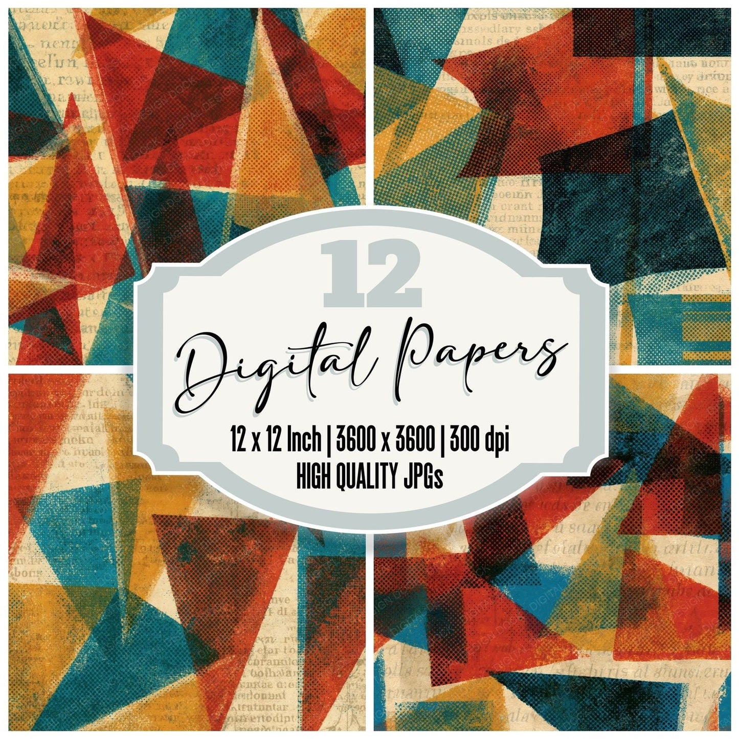 Halftone Maritime Flags Rust Turquoise Digital Paper Pack (DDD014976)