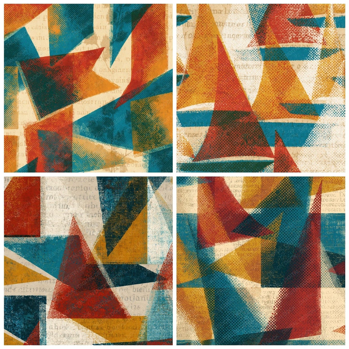 Halftone Maritime Flags Rust Turquoise Digital Paper Pack (DDD014976)