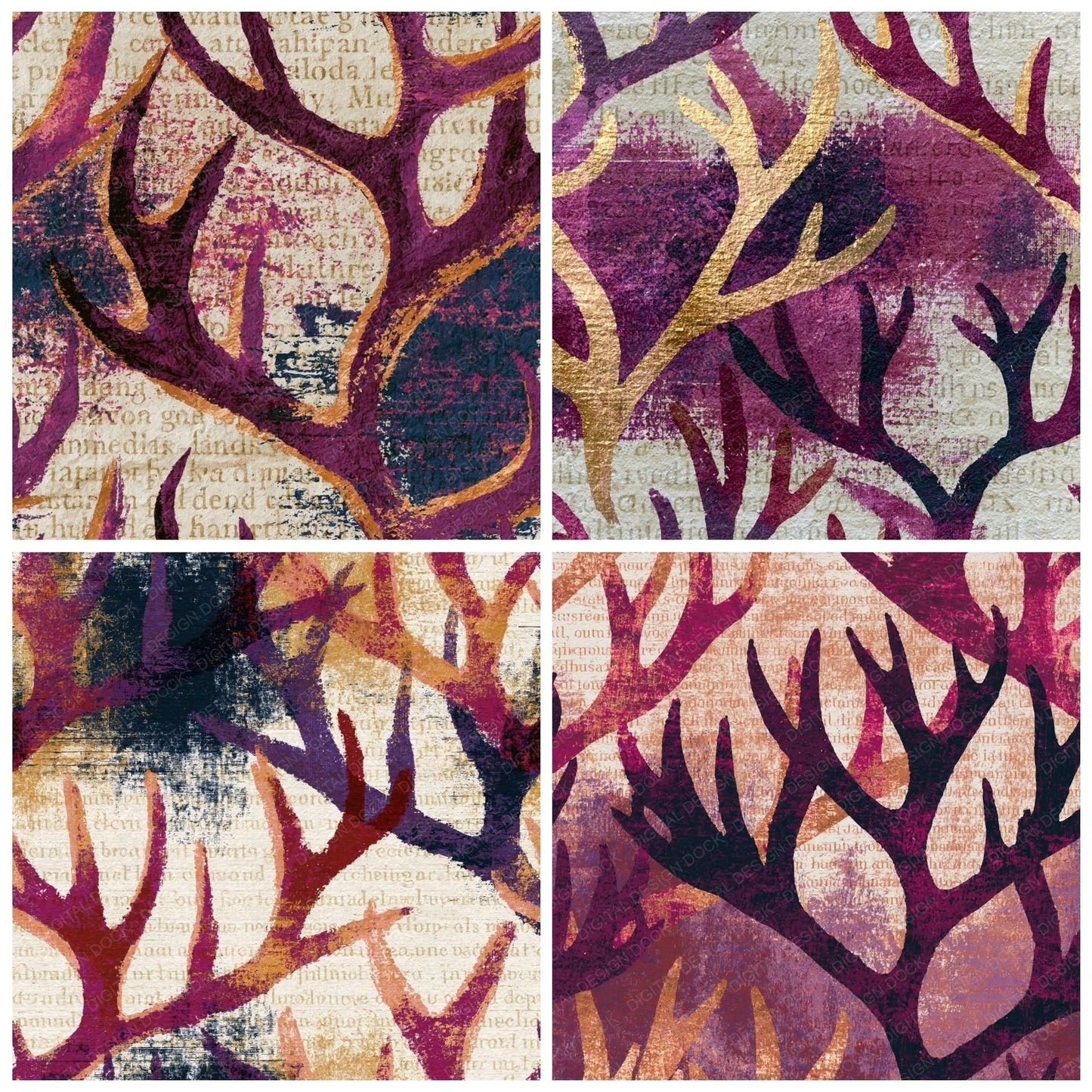 Impressionist Antlers Plum Bone Digital Paper Pack (DDD014978)