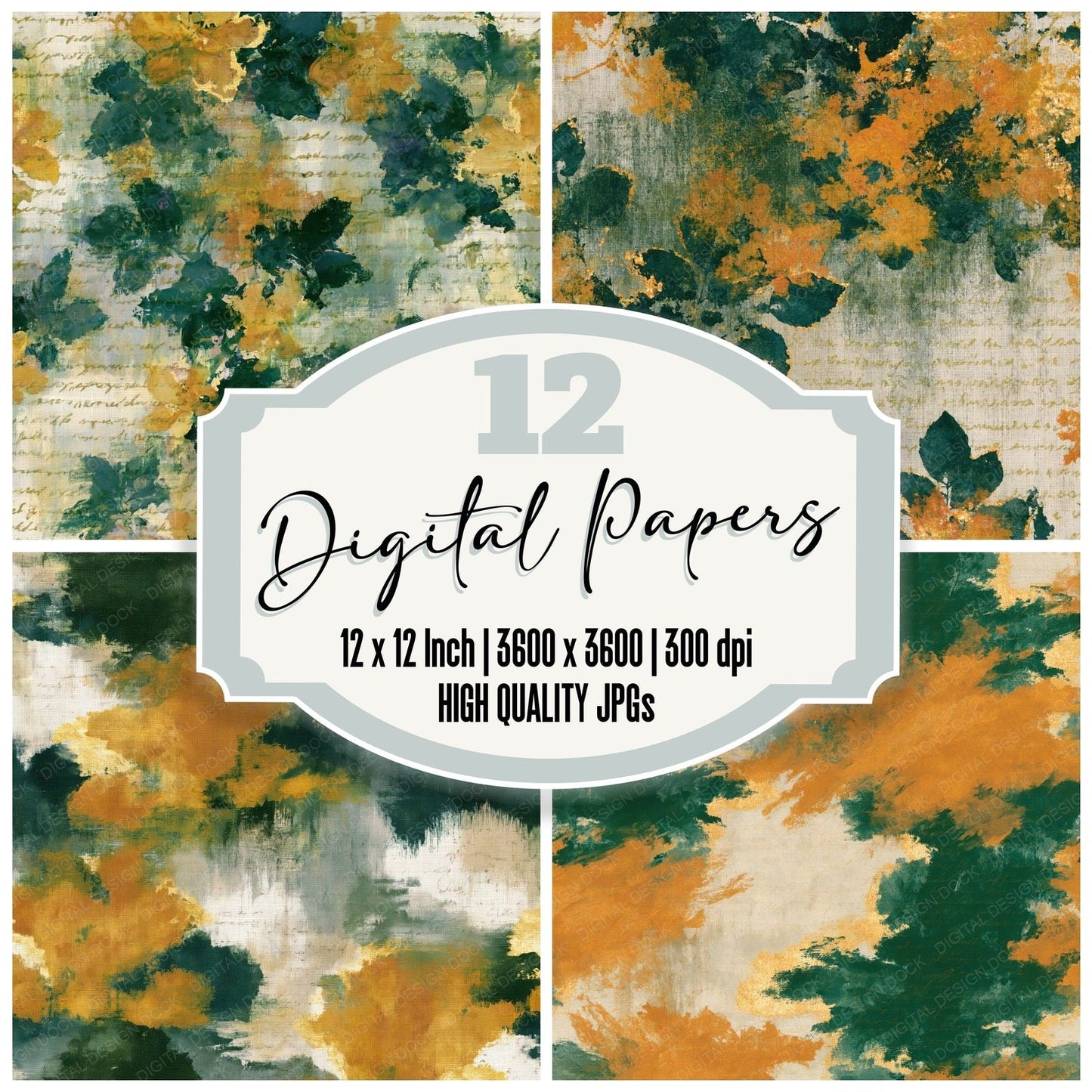 Impressionist Batik Amber Forest Green Digital Paper Pack (DDD014979)