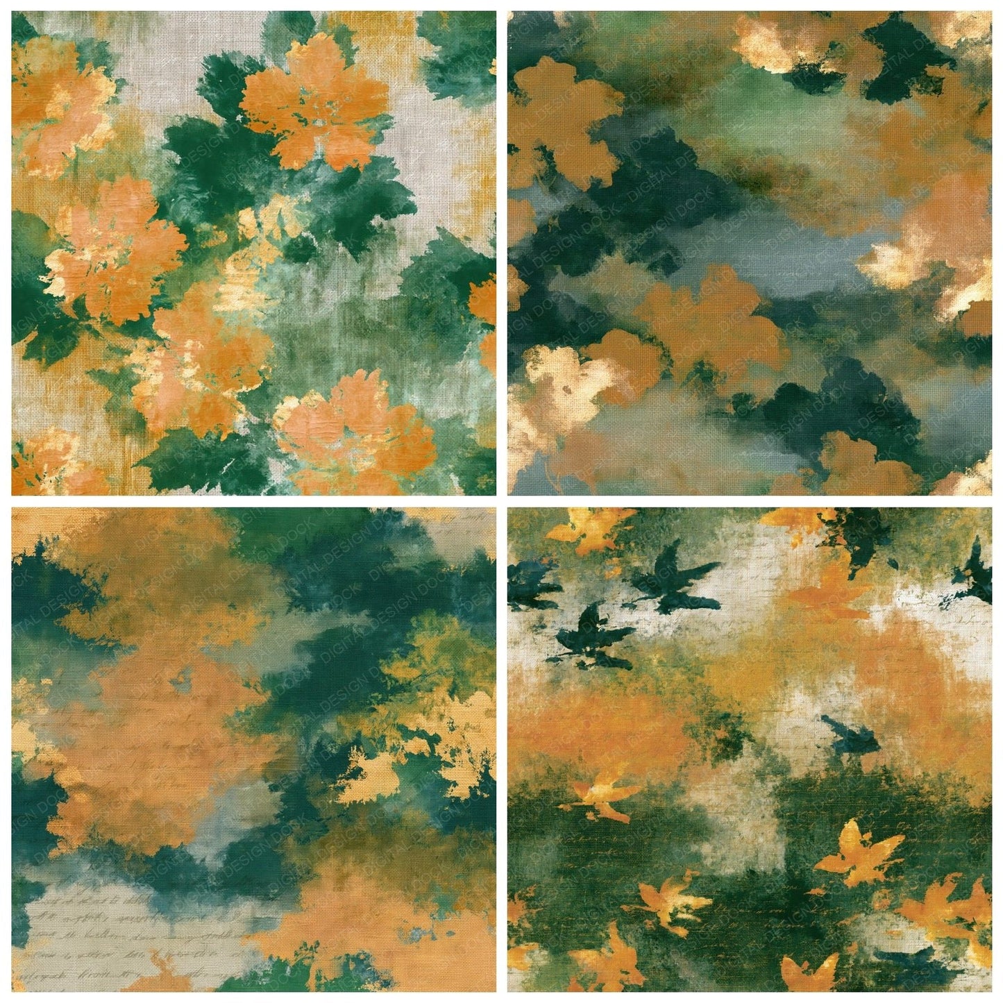 Impressionist Batik Amber Forest Green Digital Paper Pack (DDD014979)
