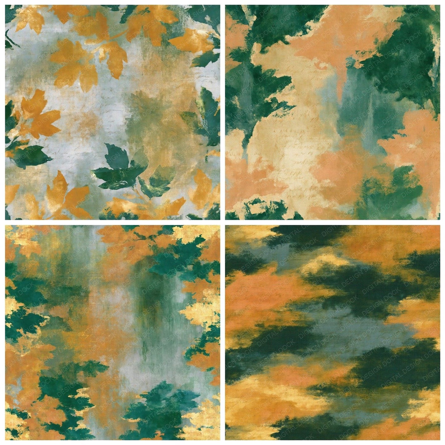 Impressionist Batik Amber Forest Green Digital Paper Pack (DDD014979)