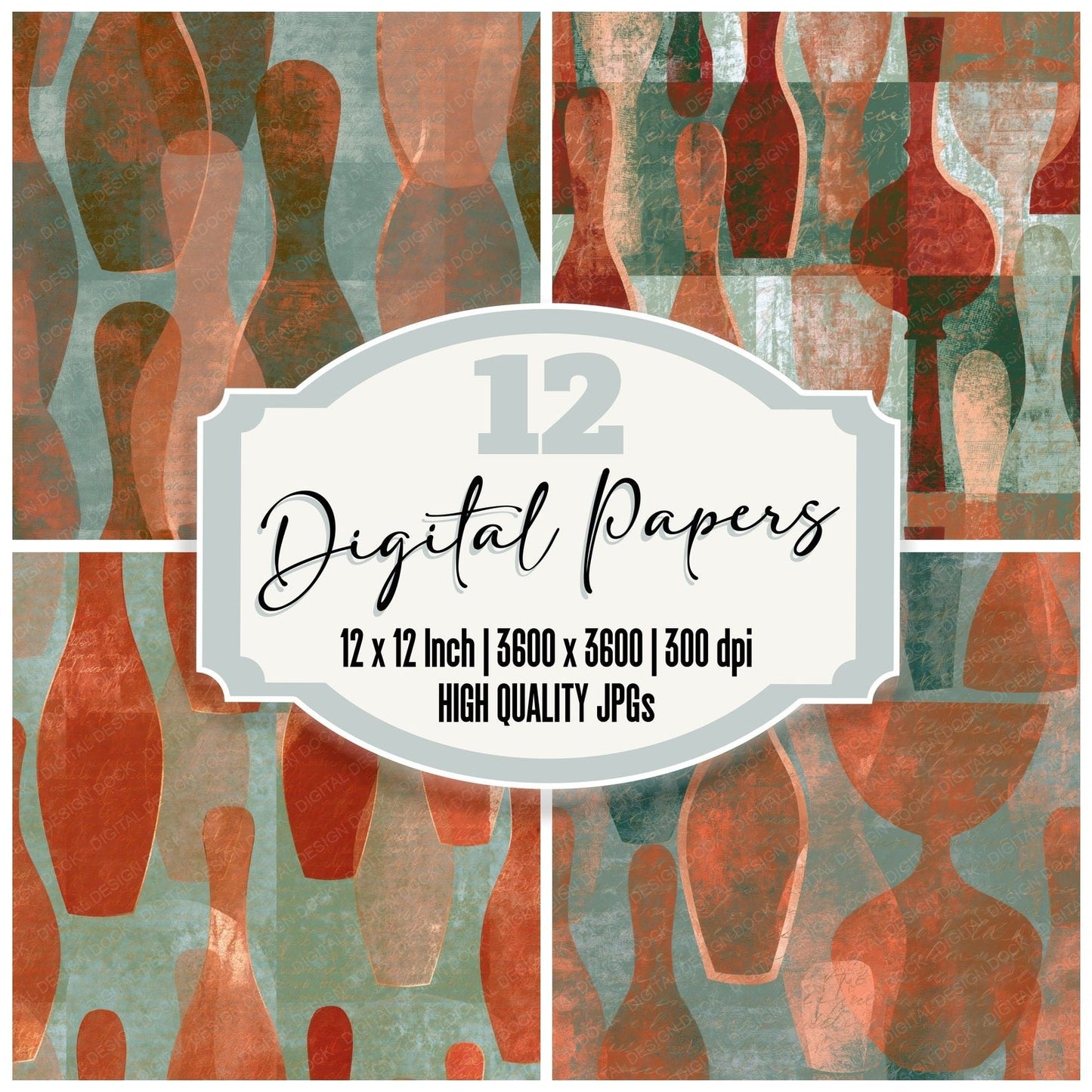 Maximalist Bowling Pins Terracotta Sage Digital Paper Pack (DDD014981)
