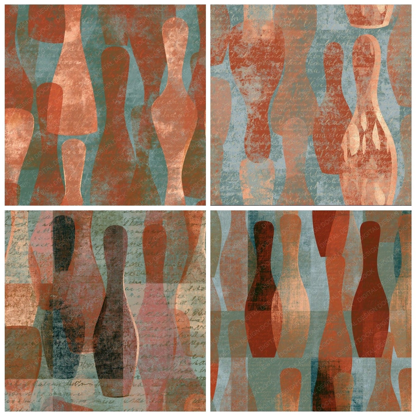 Maximalist Bowling Pins Terracotta Sage Digital Paper Pack (DDD014981)