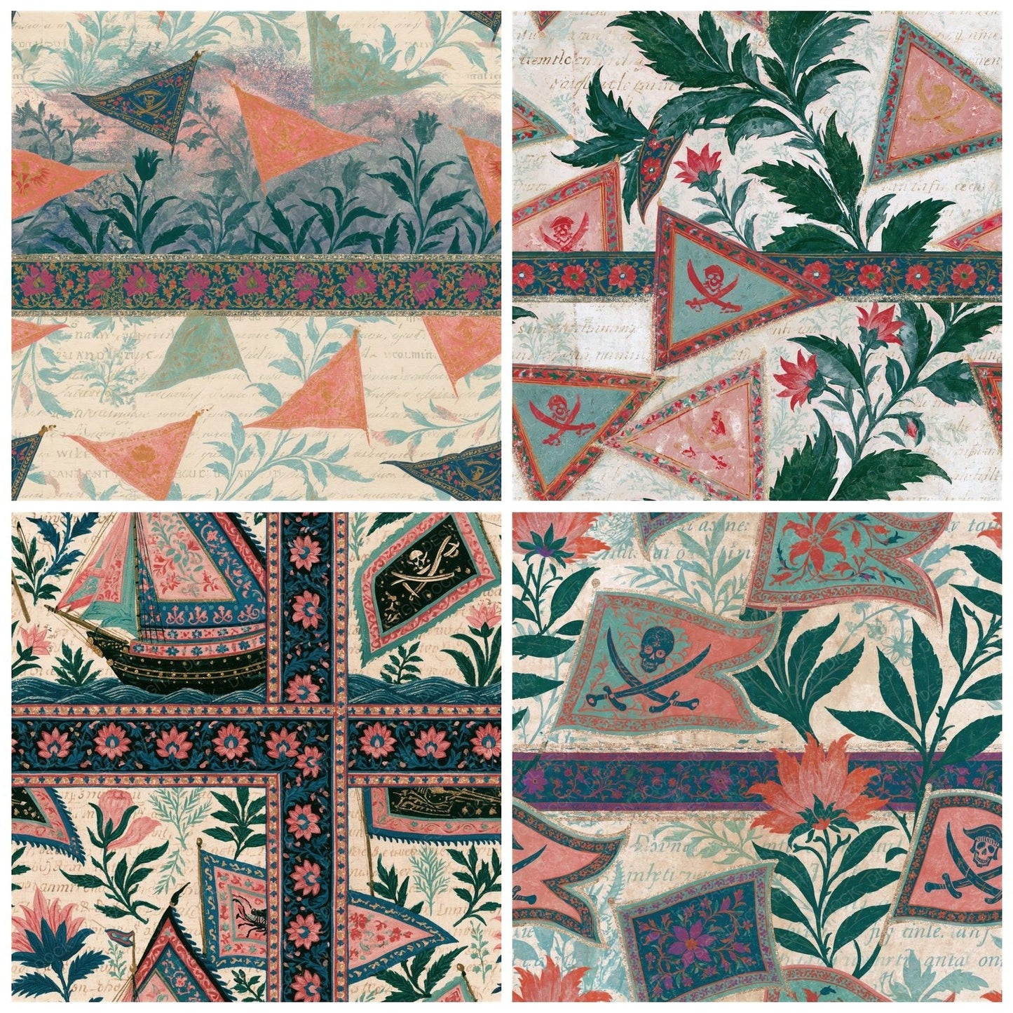 Mughal Pirate Flags Pink Mint Seamless Digital Paper Pack (DDD014982)