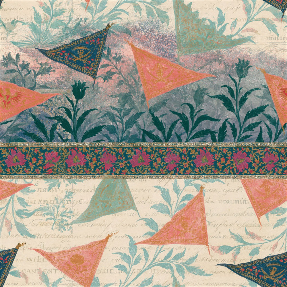 Mughal Pirate Flags Pink Mint Seamless Digital Paper Pack (DDD014982)